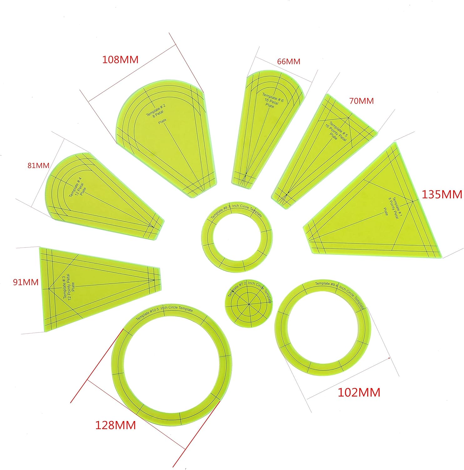 Penguasa Patchwork Dresden Plate Template Set untuk Rumah Tangga Mesin Jahit 1Set = 7Pcs # DPT-7