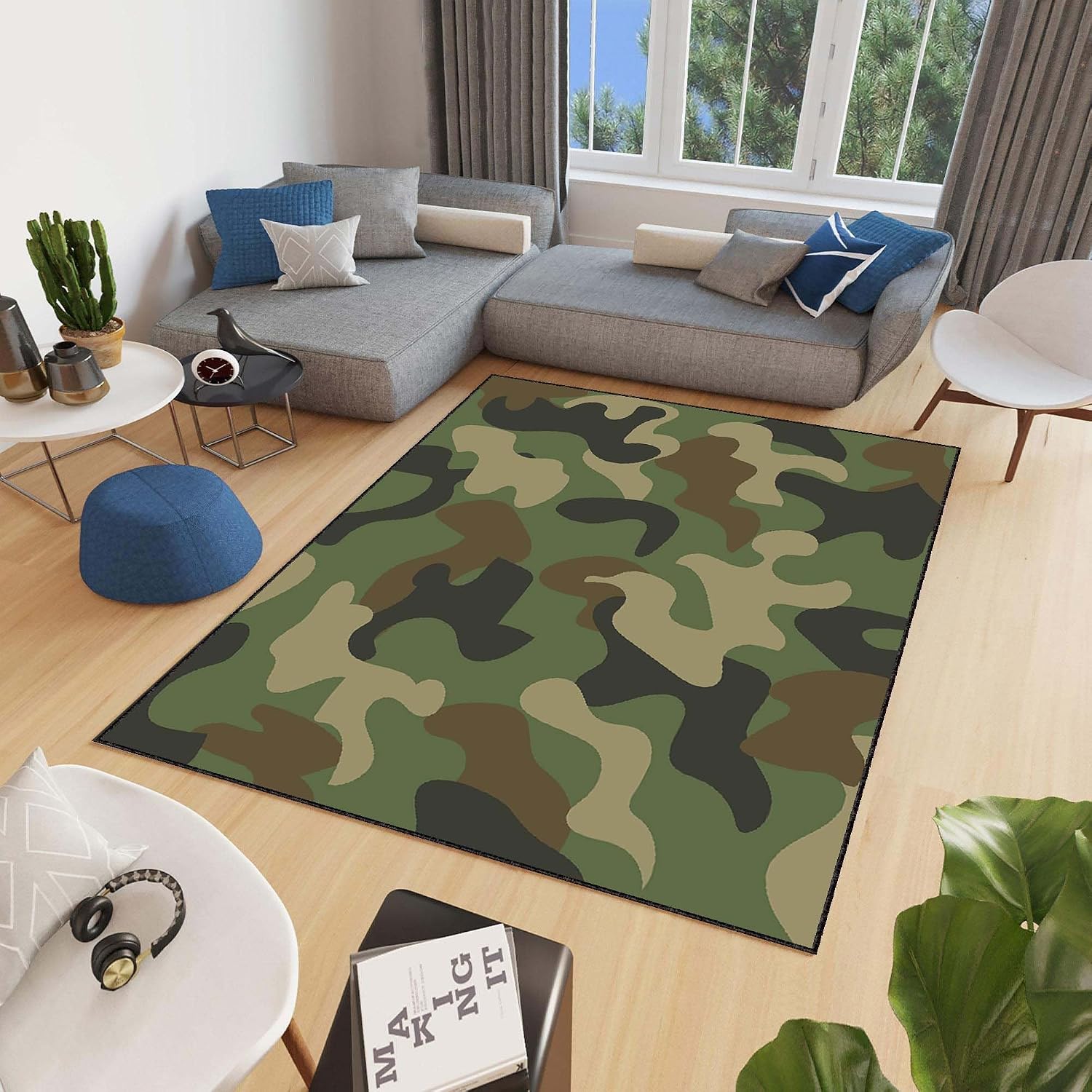 Camouflage Area Rug,2'x 3'Soldier Home Decor Camo Carpets for Living Room Non-Slip Floor Mats for Living Room Boys Girls Bedroom Dorm Nursery Modern Home Decorate