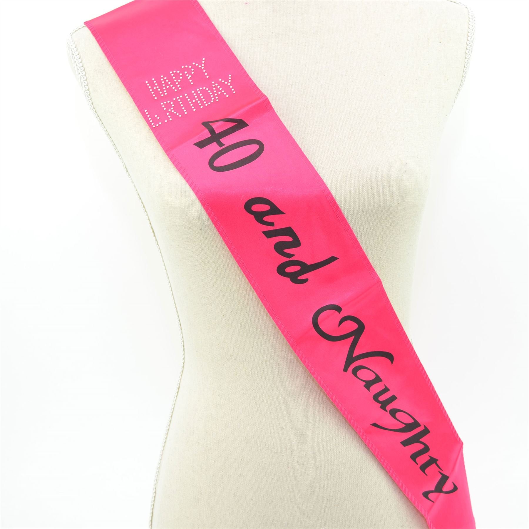 Shatchi Pink/Black 40 And Naughty - Diamante 40Th Birthday Sash Fancy Dress Accessory Party Gift Banner Decoration