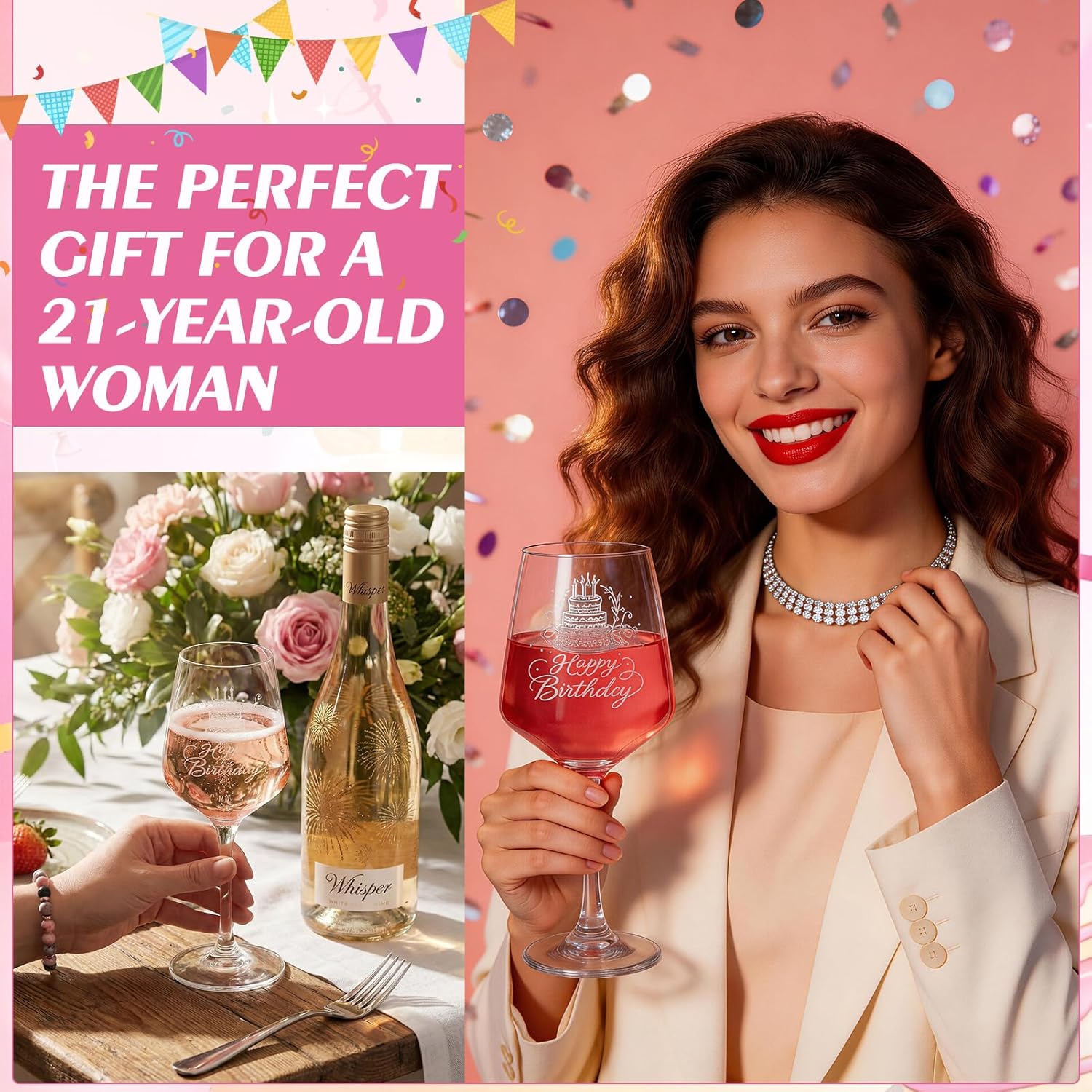 6 Pcs 21st Birthday Gifts with Wine Glasses Funny Gifts for Women Friends Sisters Daughters Turning 21