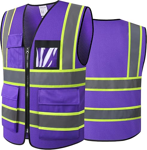 Miniatura 1 de Chaleco de seguridad reflectante de alta visibilidad para hombres y mujeres con bolsillos con cremallera frontal cumple con las normas ANSIISEA