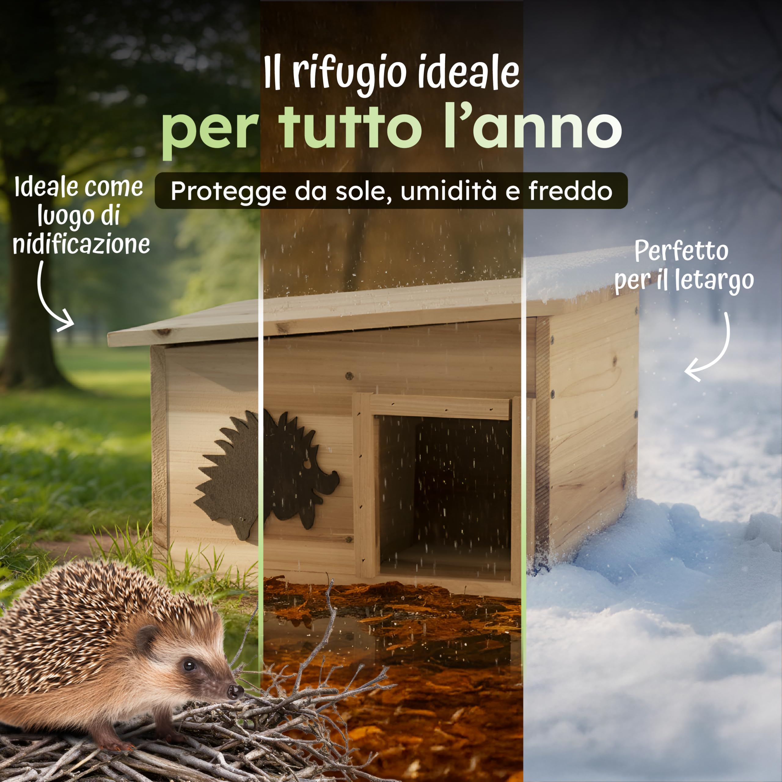 Moorland Casetta per ricci rifugio invernale in legno FSC® per esterni base | 32x26cm fissa sistema a 2 camere con divisorio tetto removibile resistente al clima dormitorio fondo inverno riparo IH7