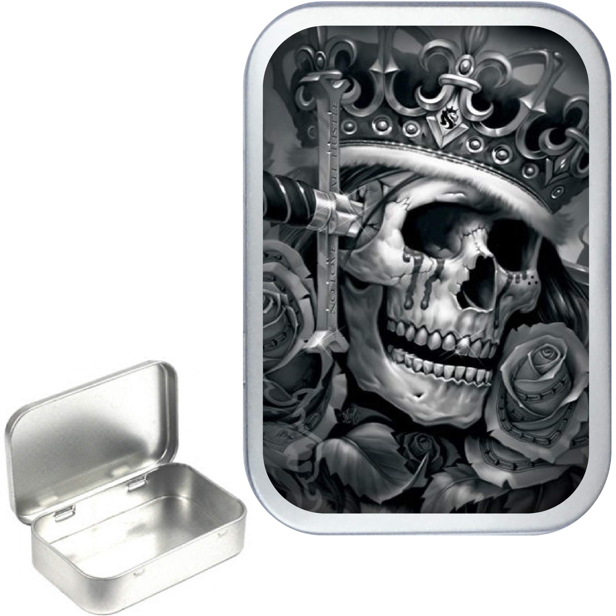 TEEZ- Skull King 50ml, 1oz Silver Hinged Tobacco Tin, Bait Box :  Amazon.co.uk: Home & Kitchen