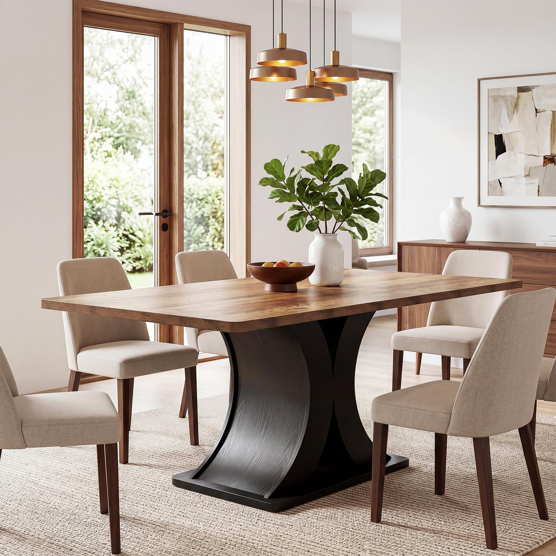 Tribesigns Mesa de comedor 140 x 80 cm, mesa de cocina industrial rústica para 4-6, mesa rectangular de madera con base de metal macizo, negro y marrón, fácil montaje
