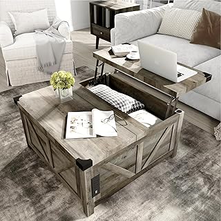 Farmhouse Lift Top Coffee Table with Storage, Wood Square Center Table w...