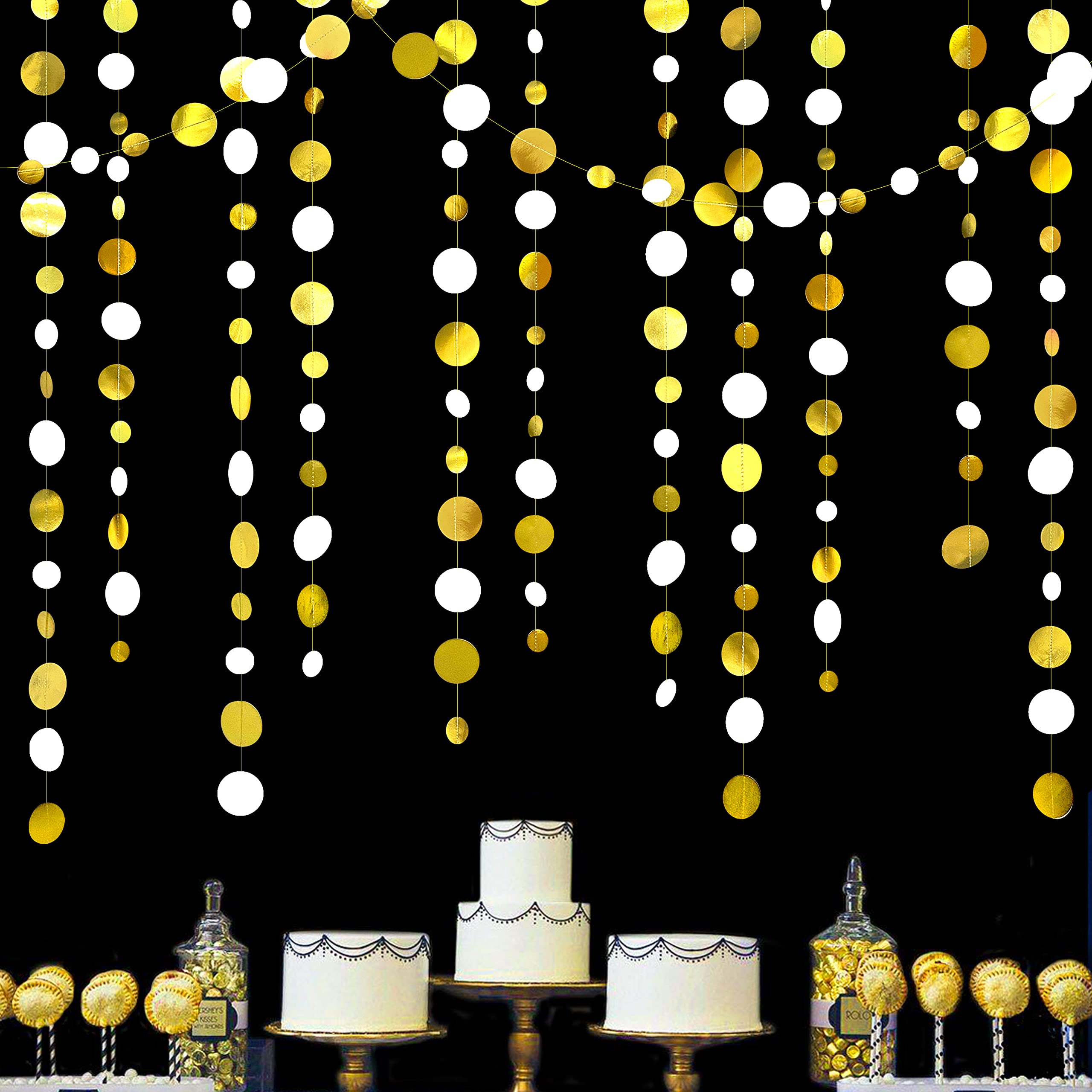 Guirlande à Pois Bordeaux & Or 14 M – 4 Bandes Suspendues Pour Mariage, Anniversaire, Remise De Diplôme, Fiançailles – Déco Élégante & Festive