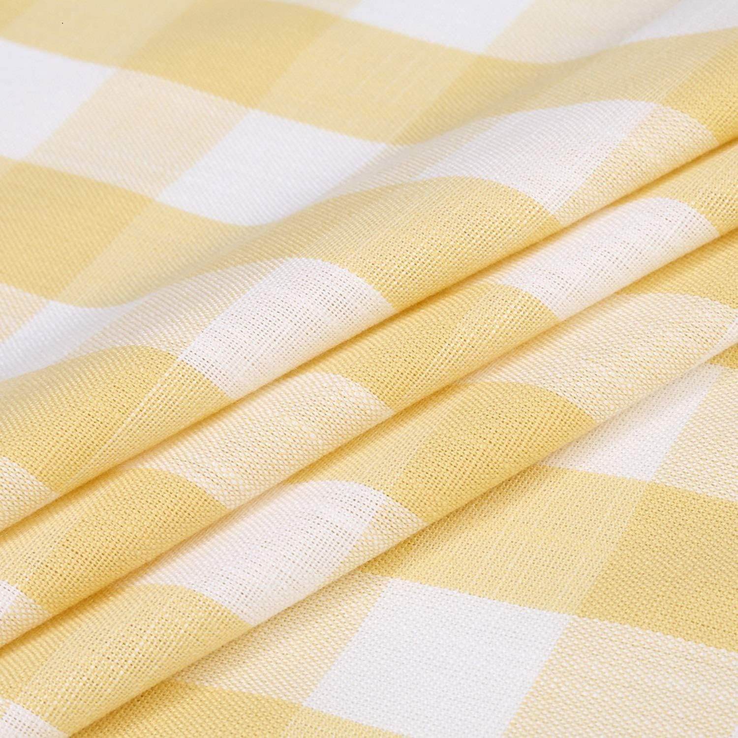 Gingham Buffalo Check Autumn Yellow Cafe Kitchen Curtain Valances, Plaid Design Thick Yarn Dyed Fabric Rod Pocket Valance Curtains for Bathroom, Living Room, 55" x 15", Yellow/White