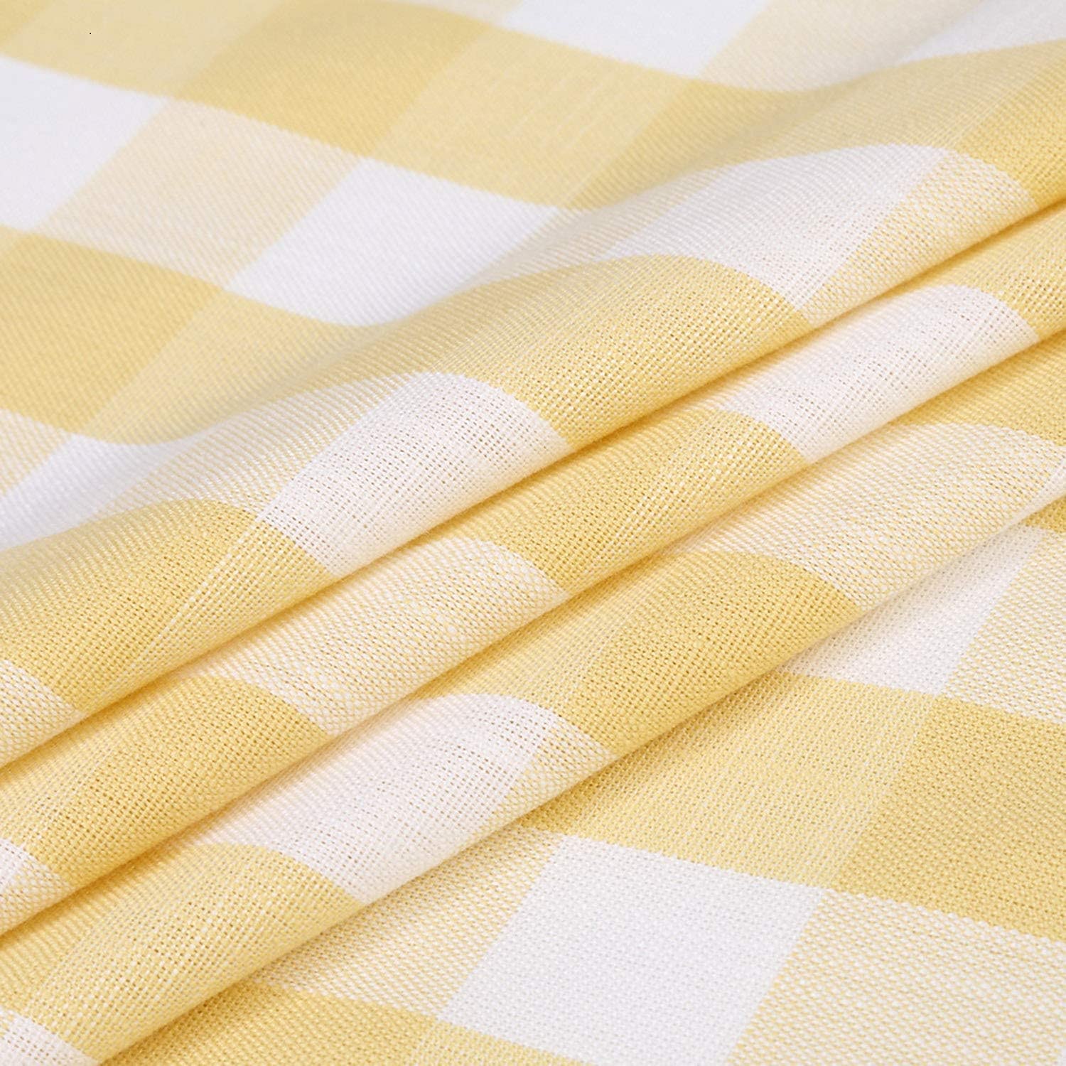 Lot de 2 Rideaux de café à Carreaux de Buffle de 91,4 cm de Long – Rideaux Courts avec Passe-Tringle pour fenêtre de Cuisine et Salle de Bain, Jaune et Blanc, 71,1 x 91,4 cm – Jaune/Blanc