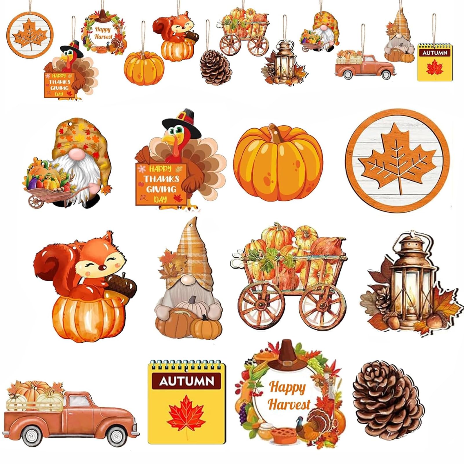 24PCS Autumn Hanging Decorations, Wooden Hanging Ornaments for Small Trees