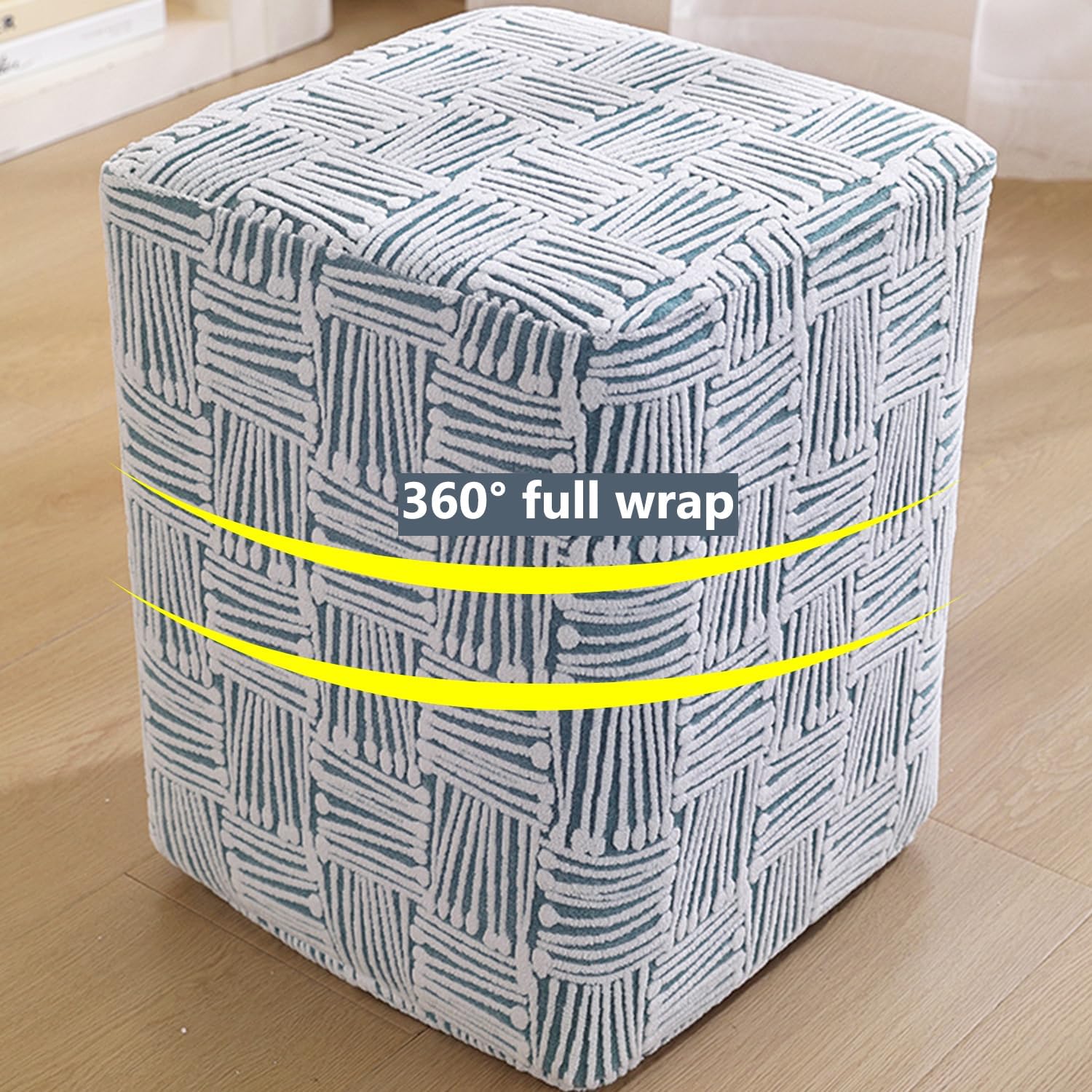 A/Orange,L40*W40*H40cm, High Stretch Ottoman Cover with Elastic Bottom Soft Ottoman Slipcover Jacquard Velvet Fabric Rectangle Footstool Cover Full Wrap Furniture Covers Machine Washable