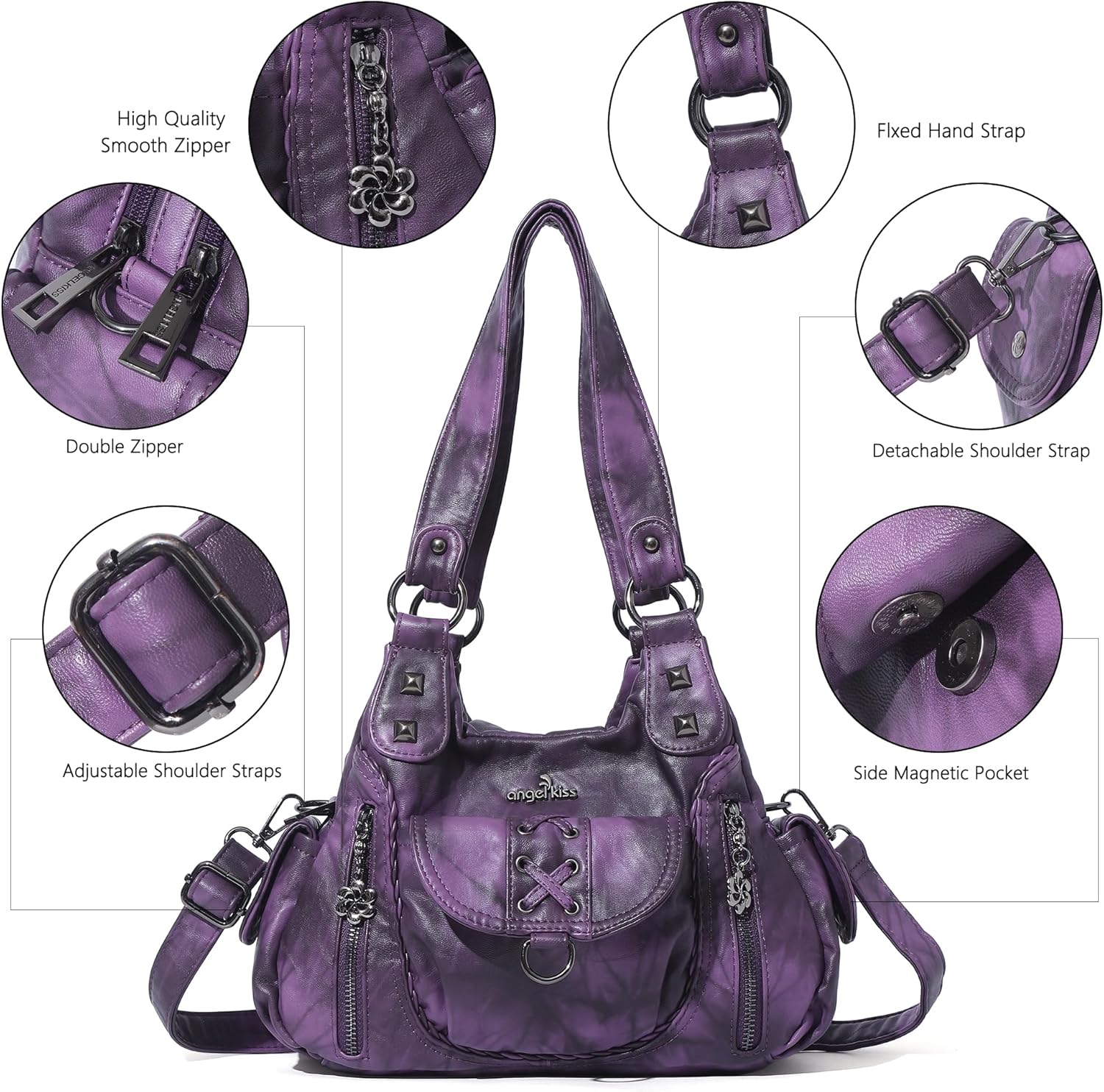 Angel Kiss Small Purses for Women Hobo Shoulder Bags Y2K Vegan Leather Multi-Pocket Handbags Designer Crossbody Tote Bag