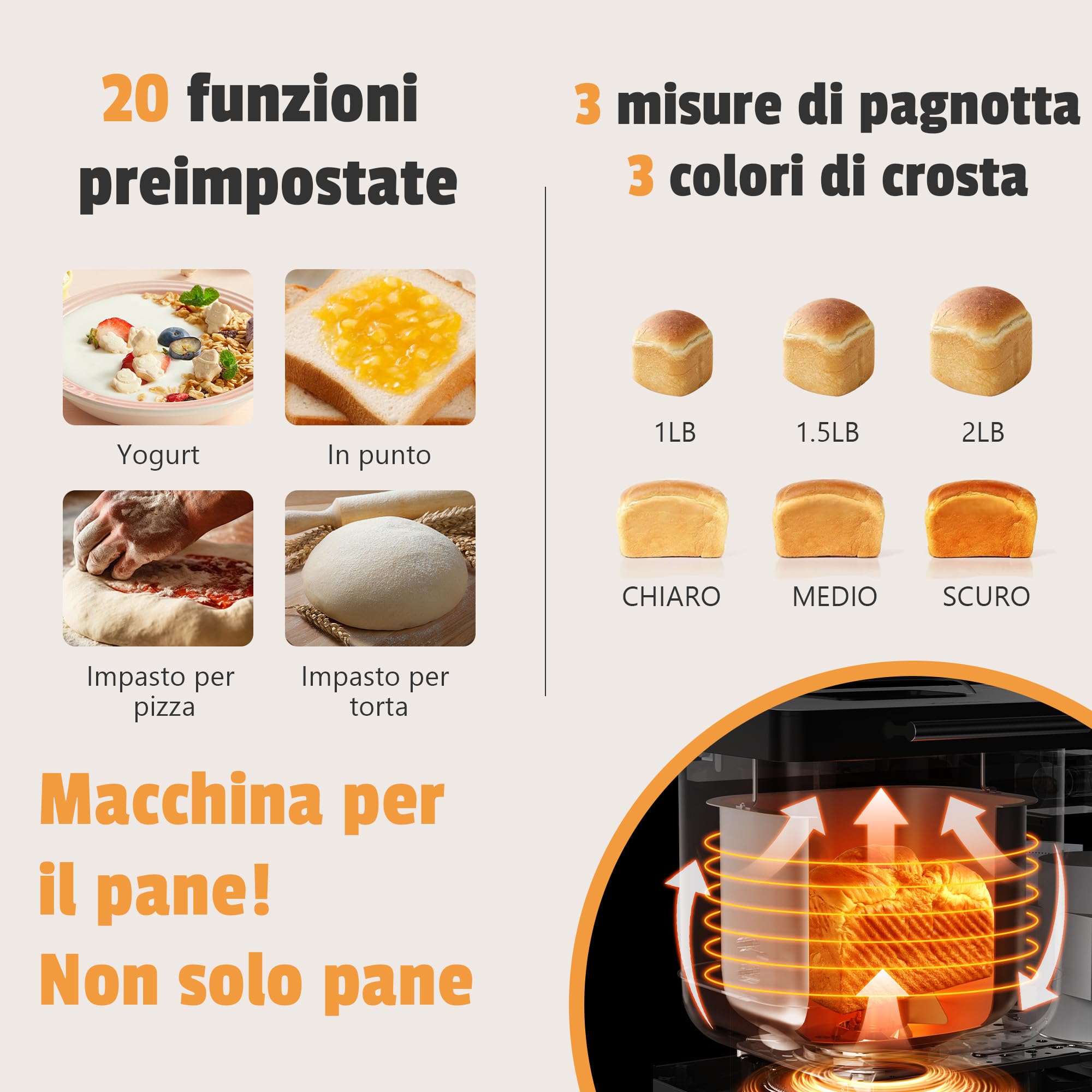 Karinear Macchina del Pane Automatica, Macchina per Fare Il Pane di 20 Programmi Cottura per 500g, 750g, 1kg, Timer da 15 Ore, Mantenimento, Display LCD, per Pizza, Pasta, Senza Glutine Cuocere, 650W