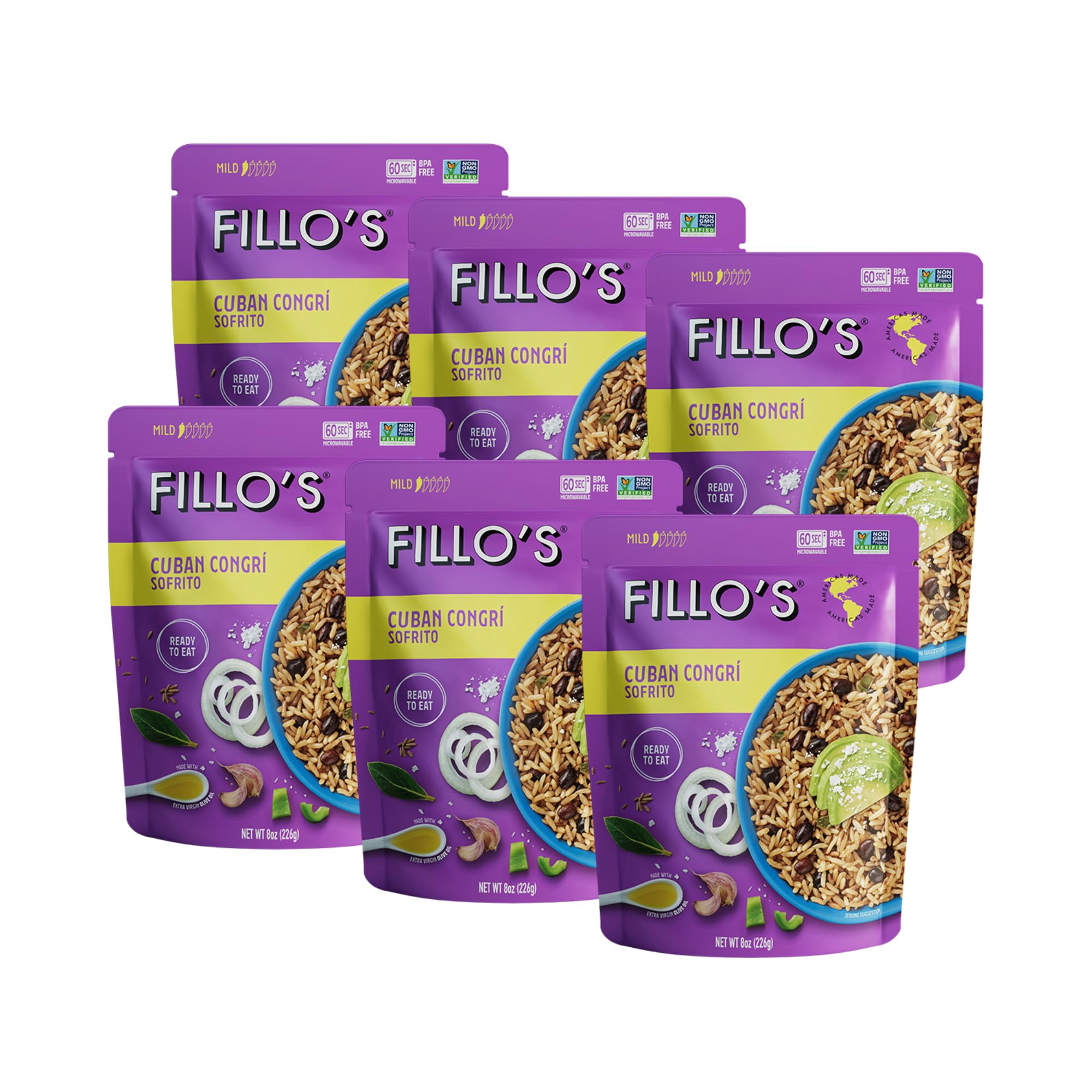 Cuban Congri - Black Beans and Rice, Ready to Eat Rice with Beans, 8 oz Pk of 6, Gluten-Free, Preservative-Free, Microwavable Meals, Non-GMO, Vegan