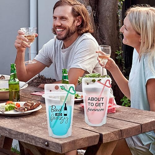 Miniatura 4 de Patelai Juego de 24 bolsas de bebida con pajitas, bolsas de bebida para adultos, bolsas reutilizables para jugos de licuados de frutas, bolsas con