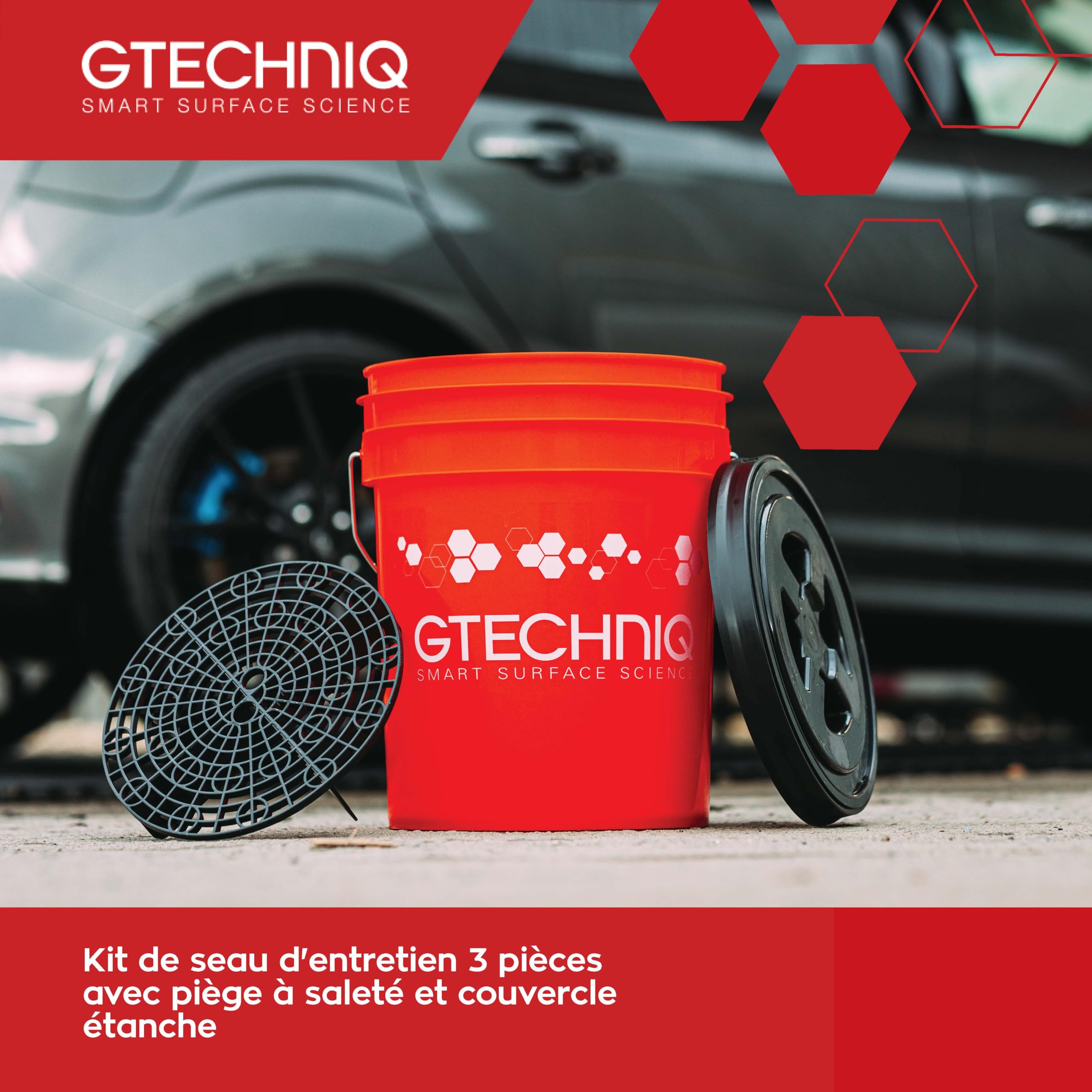 Gtechniq Seau Detailing Eau The Gamme pour Le Lavage Auto avec Couvercle Gamma Seal et Grille pour retenir la saleté, 20L