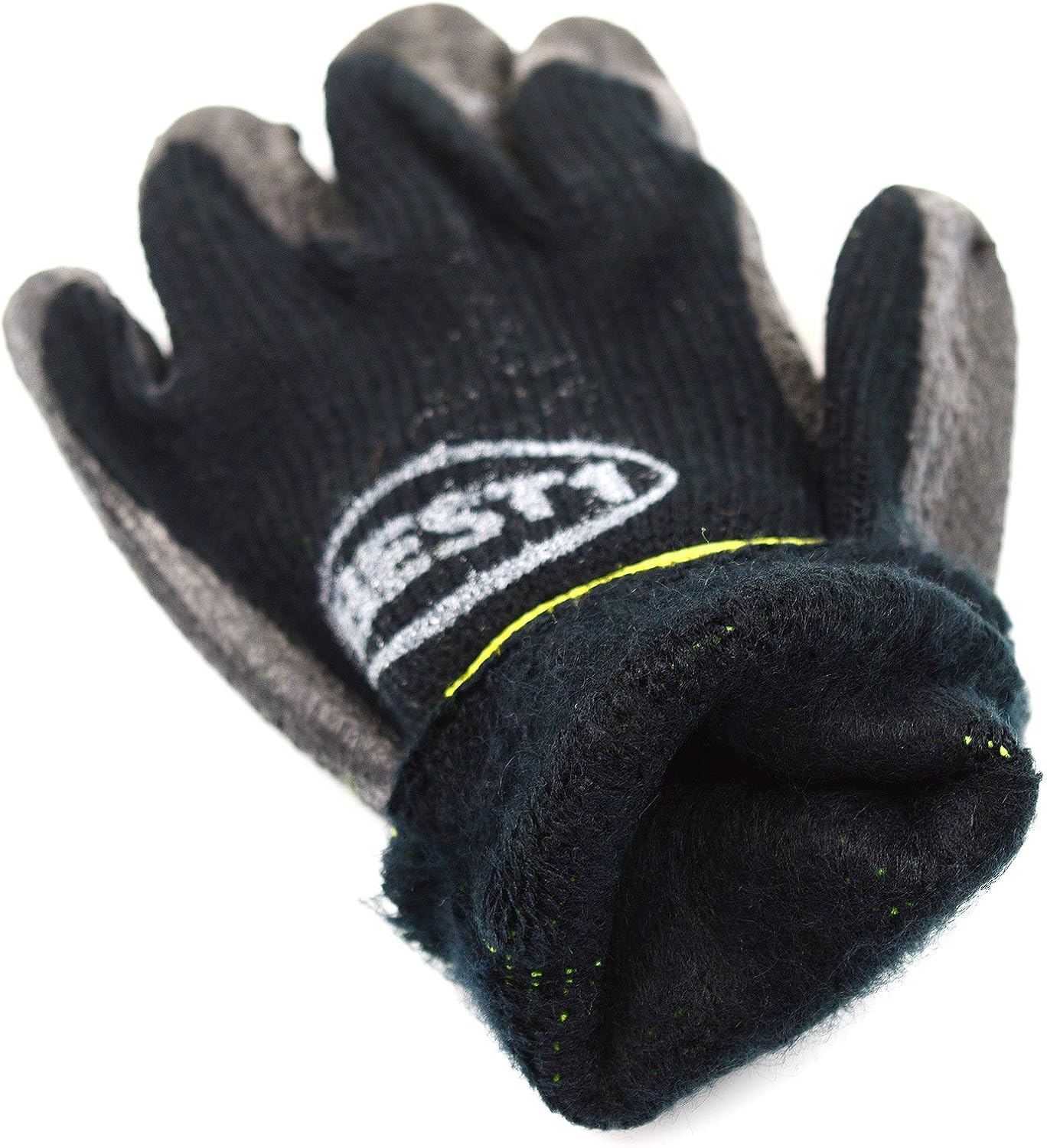 BEST1 WHVBK-L Winter Insulated Rubber Latex Coated Work Gloves, Crinkle Pattern, 3 Pairs/Pack (Large, Black)