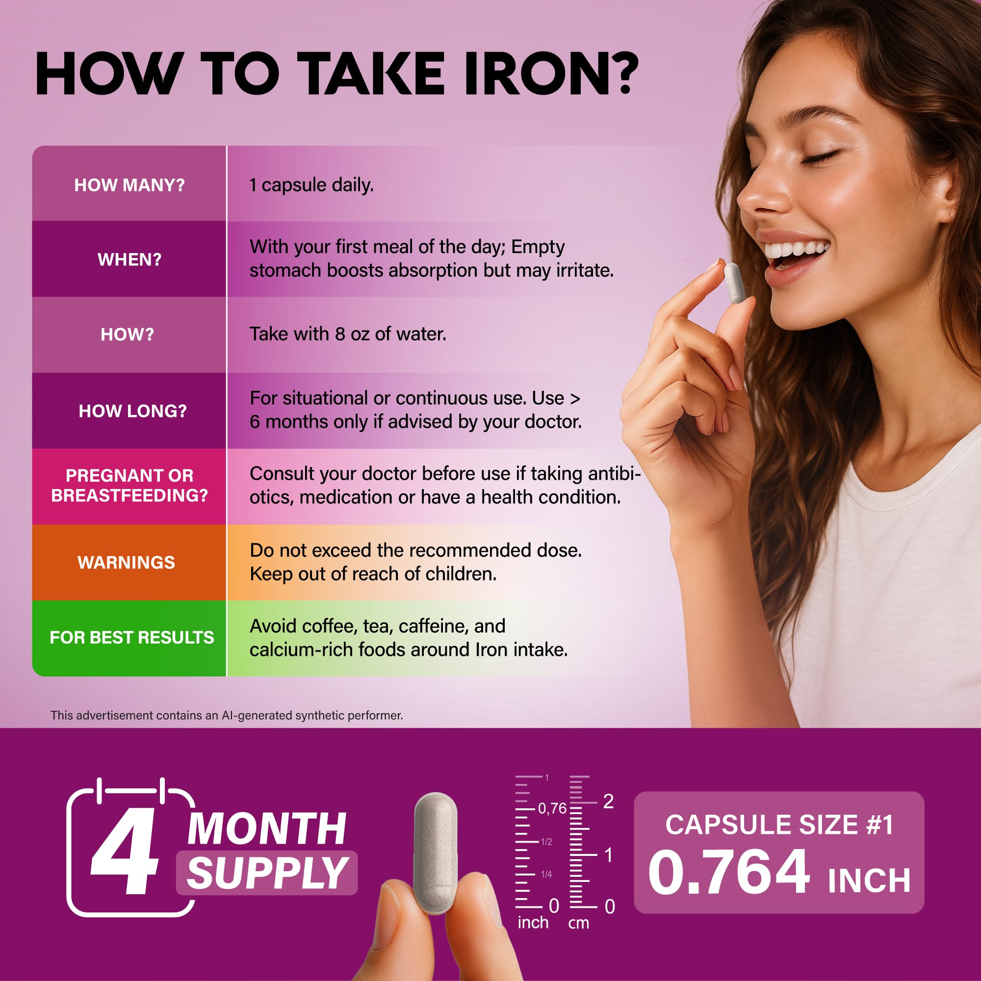 Iron Supplement for Women - Iron 65mg (Ferrous Sulfate 325mg) - 120 Caps — Amazon image 7