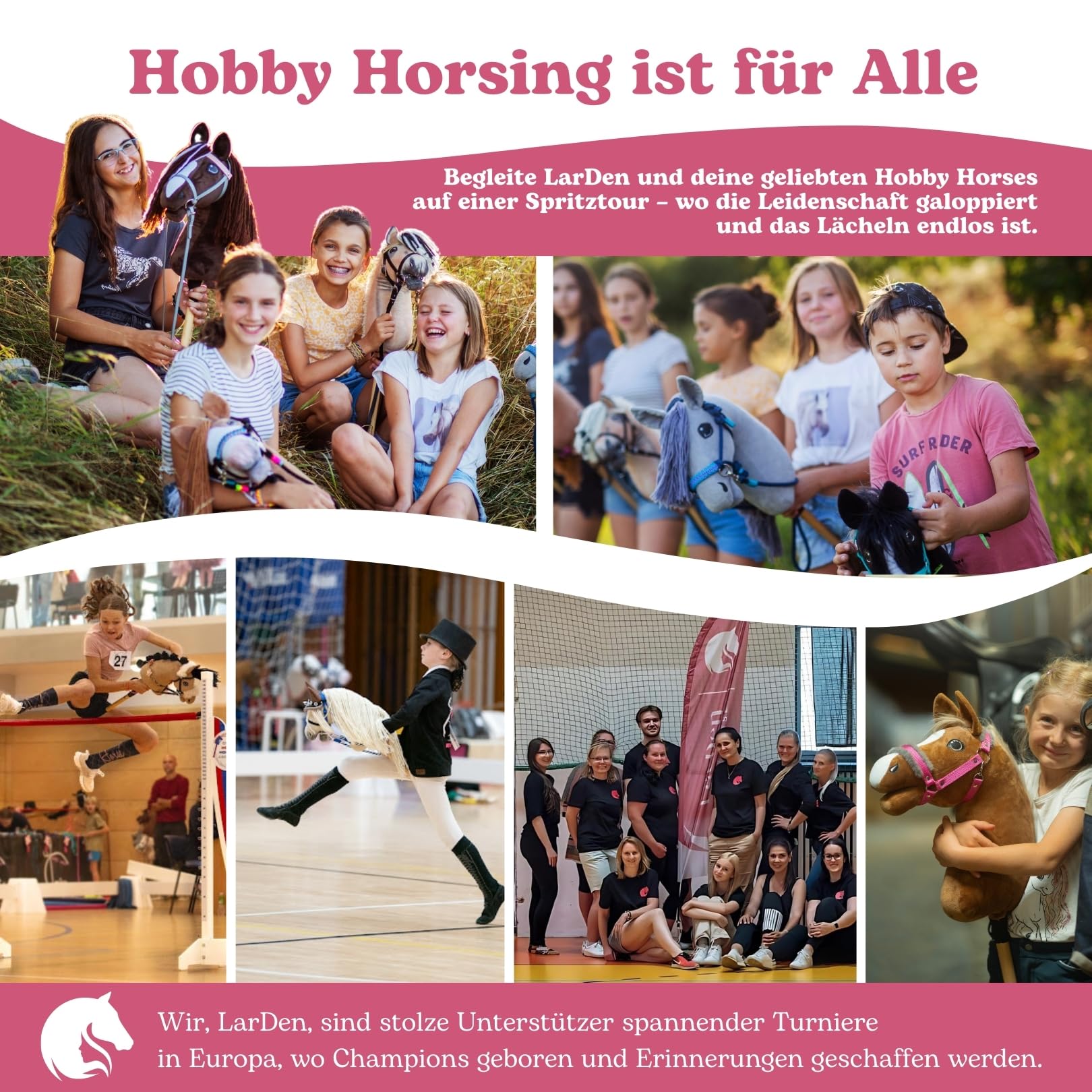 LarDen Hobby Horse Zubehör Set Start - Halfter mit Strick, Halsring, Zügel für Große M Steckenpferd - Silber, Stockpferd StarterSet, Hobby Horsing Pferd, Spielzeug Kinder, Spielpferd Führstrick