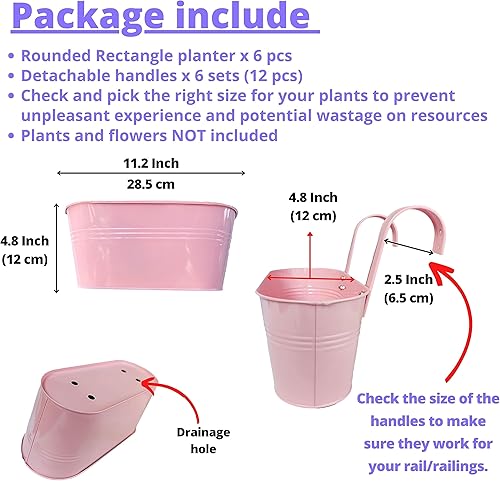 Miniatura 2 de LaLaGreen - Maceta de riel para exteriores (11.2 pulgadas, paquete de 6) macetas colgantes de metal colorido de fresa, barandilla de cubierta,