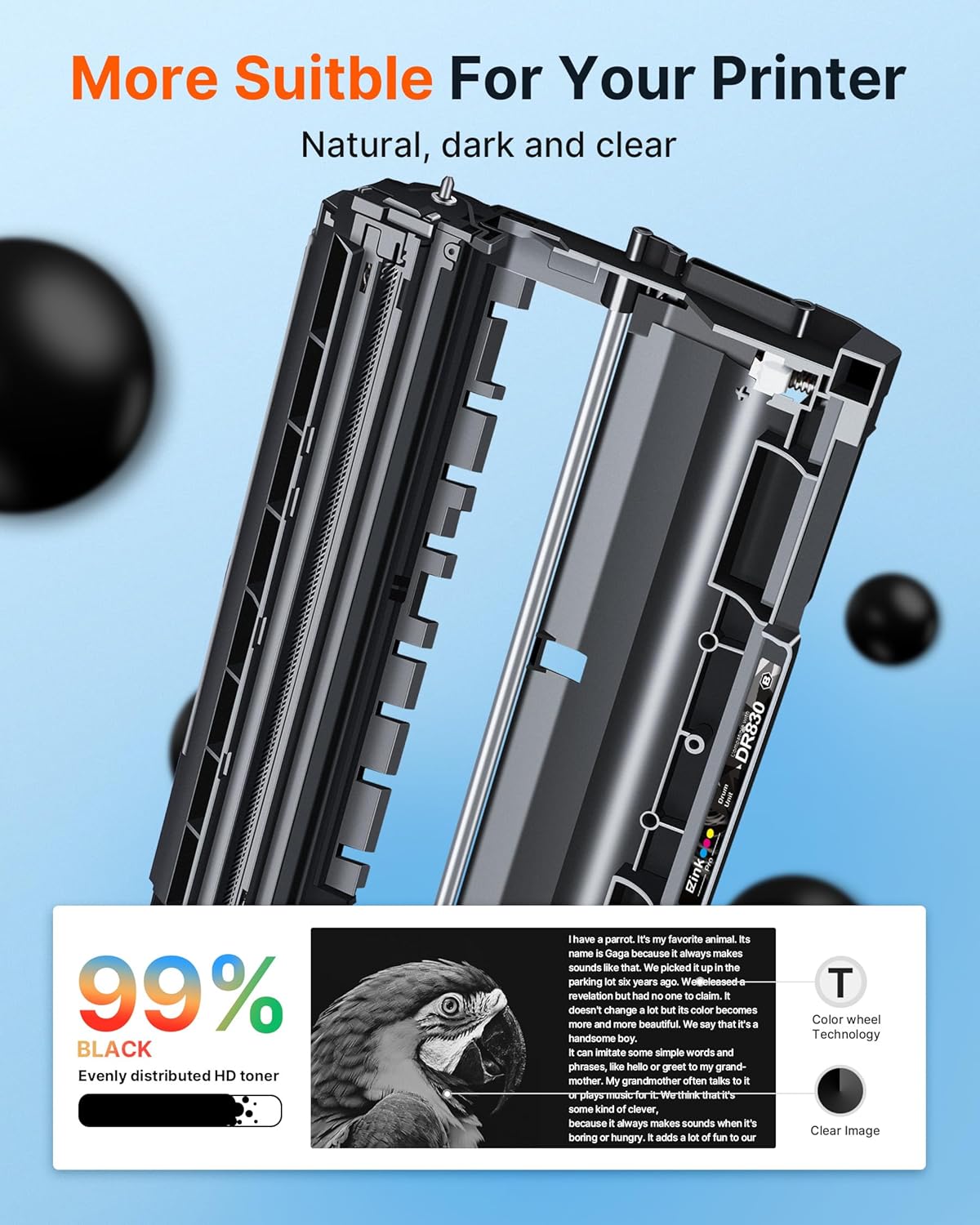 E-Z Ink Pro DR830 Drum Unit 2 Pack Compatible Replacement for Brother DR830 Drum Unit DR-830 TN830 TN-830 to use with HL-L2460DW DCP-L2640DW HL-L2480DW HL-L2400D HL-L2405W MFC-L2820DW Printer