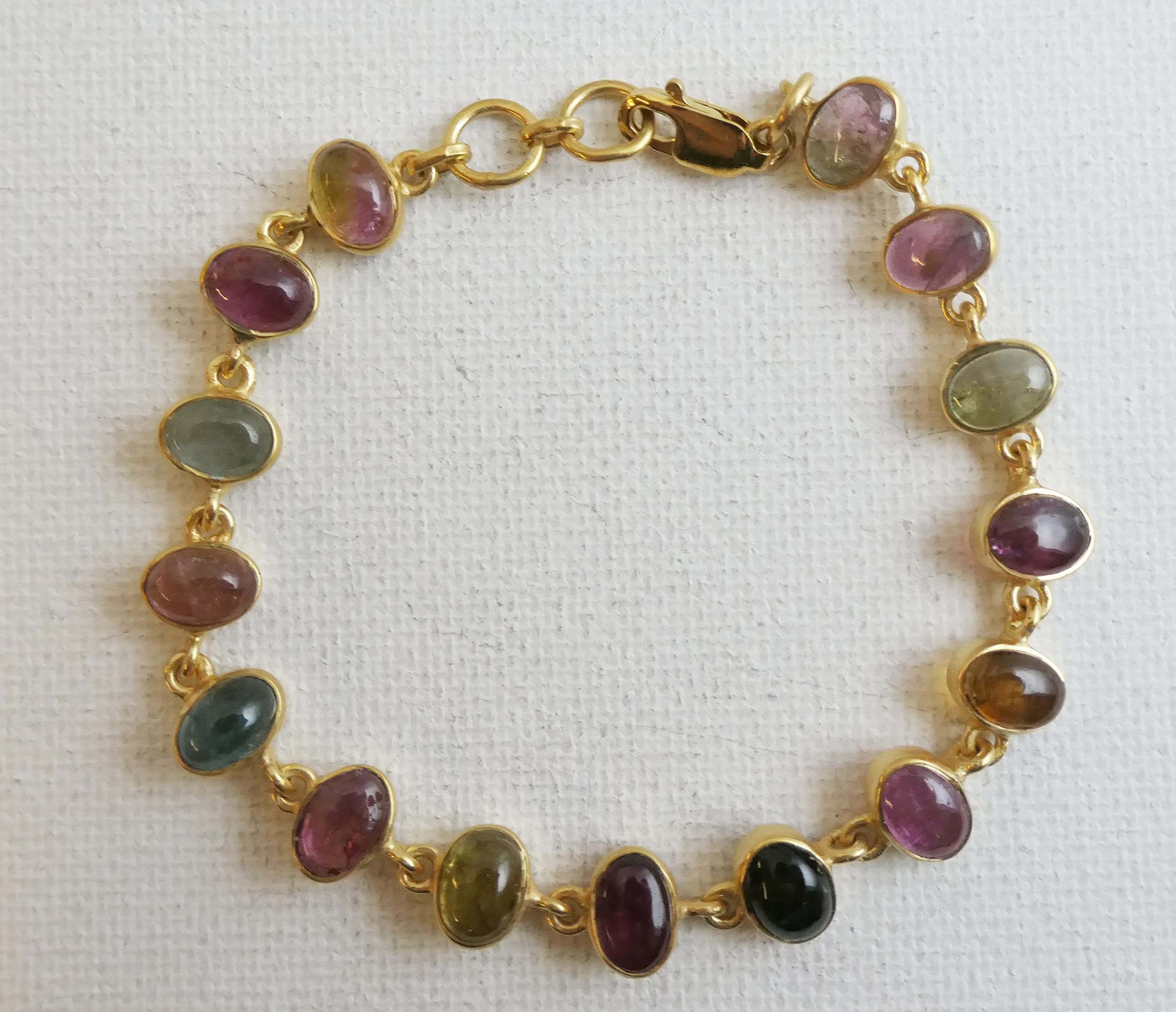 Pulsera de plata de ley bañada en oro con turmalinas multicolores