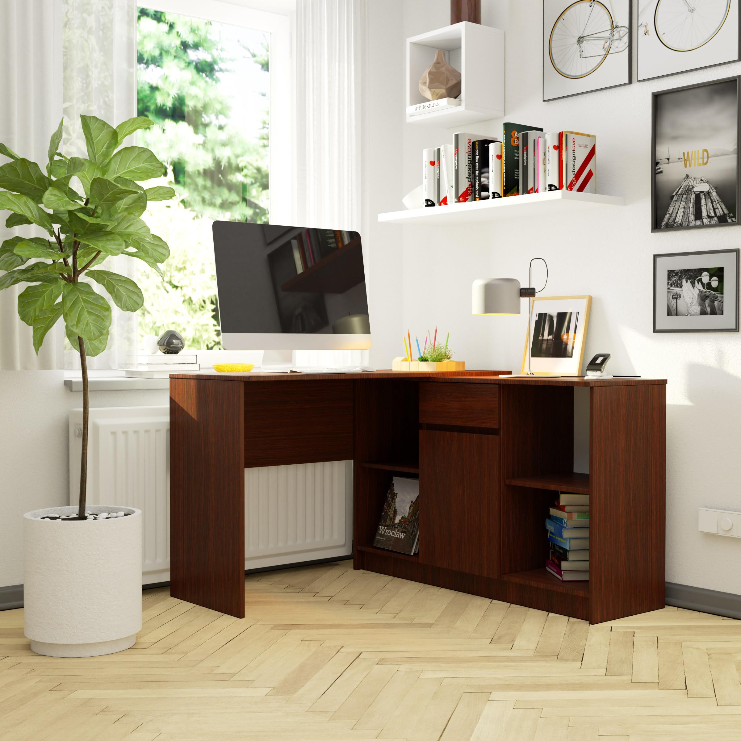 BDW Set scrivania e Cassettiera 2 in 1 - Scrivania Angolare - Scrivania Angolare - Tavolo Angolare da Gioco - Scrivania da Ufficio - Scrivania Home Office - 120x79x129cm (venga)