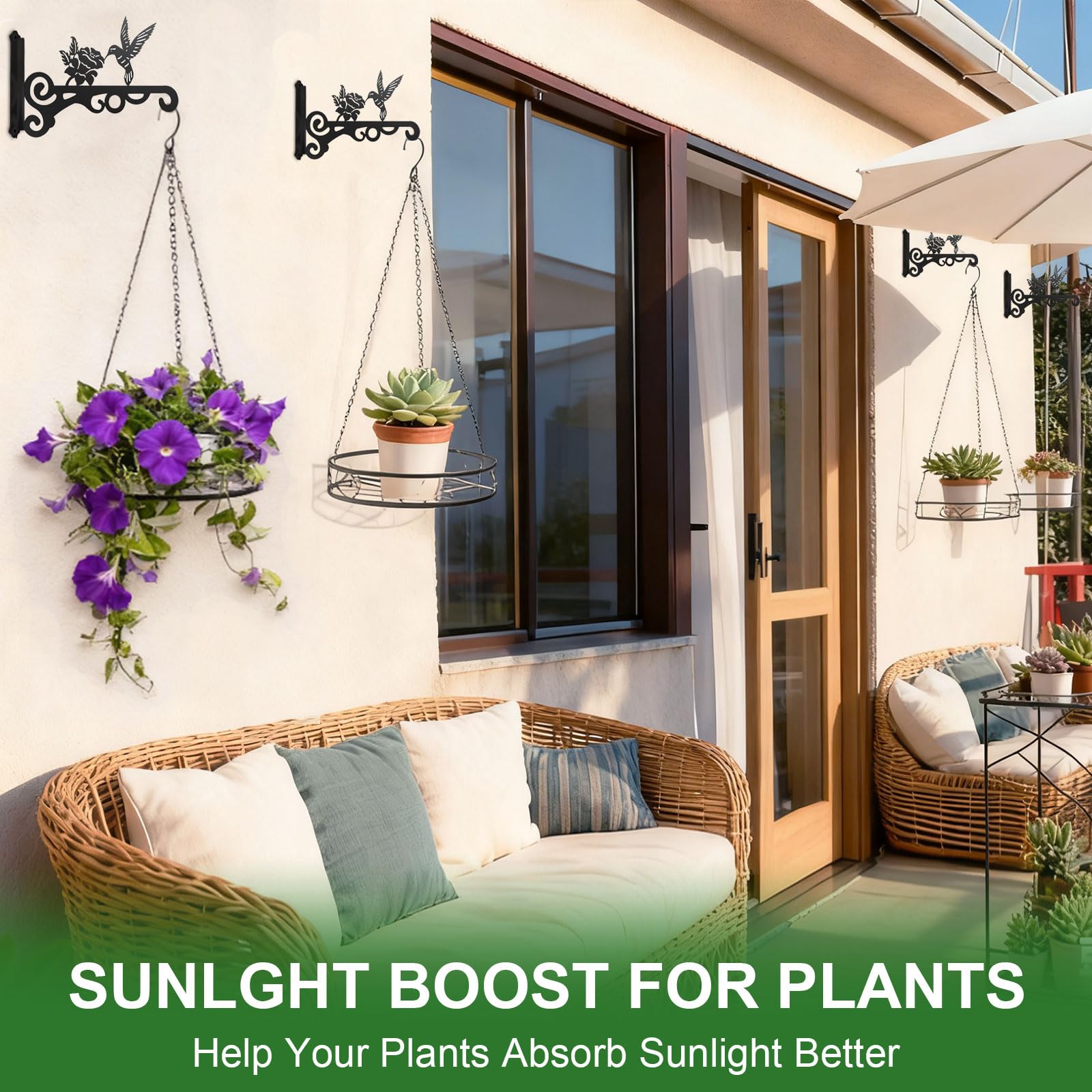 2 Piezas Ganchos de Pared para Macetas Colgantes, 25 cm Soporte para Plantas, Gancho para Macetas con Tornillos, Soporte para Macetas Colgantes Exterior para Colgar Plantas Linterna Cesta