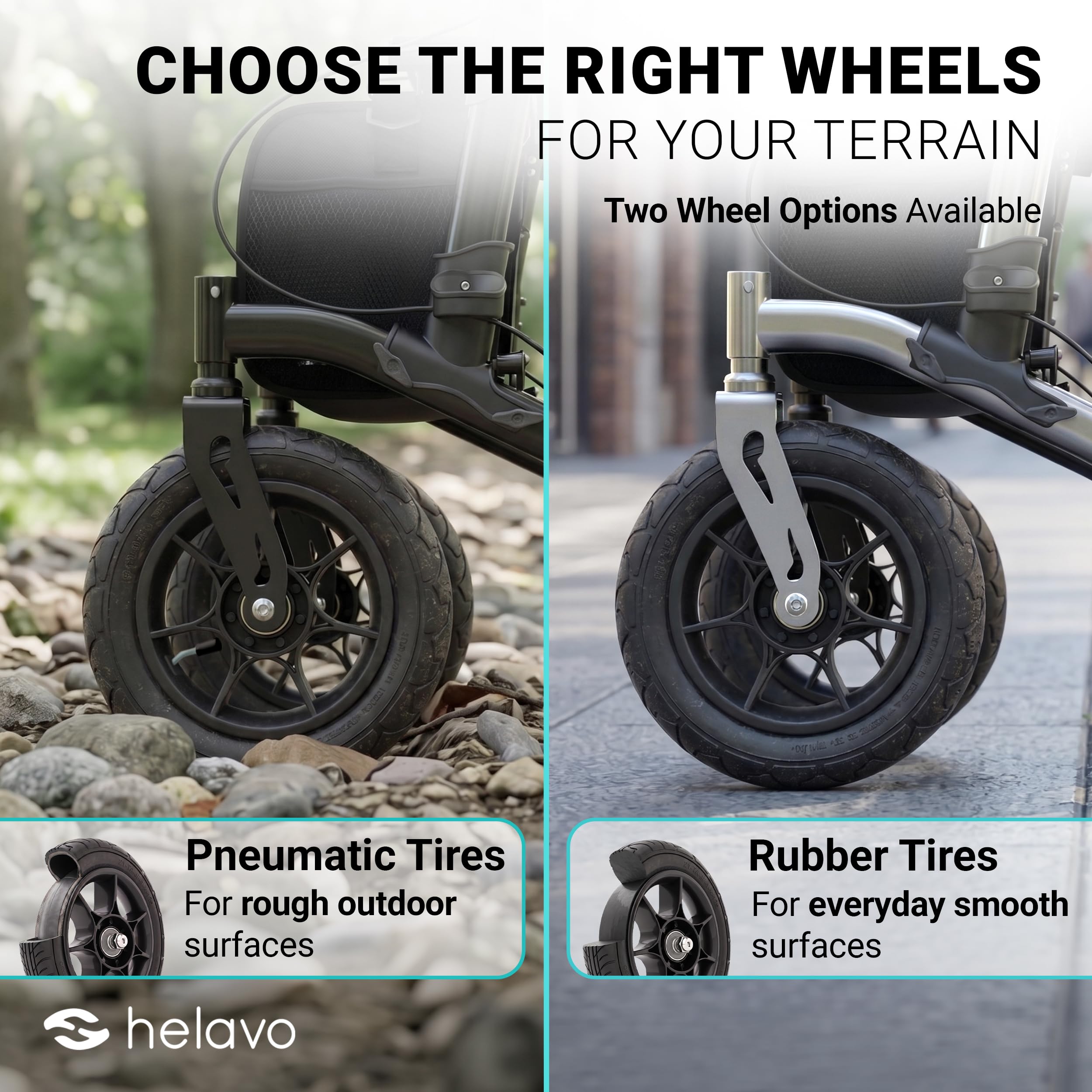Helavo All Terrain Walker, 12" Solid Rubber Tires, Outdoor Rollator Walker — Amazon image 8