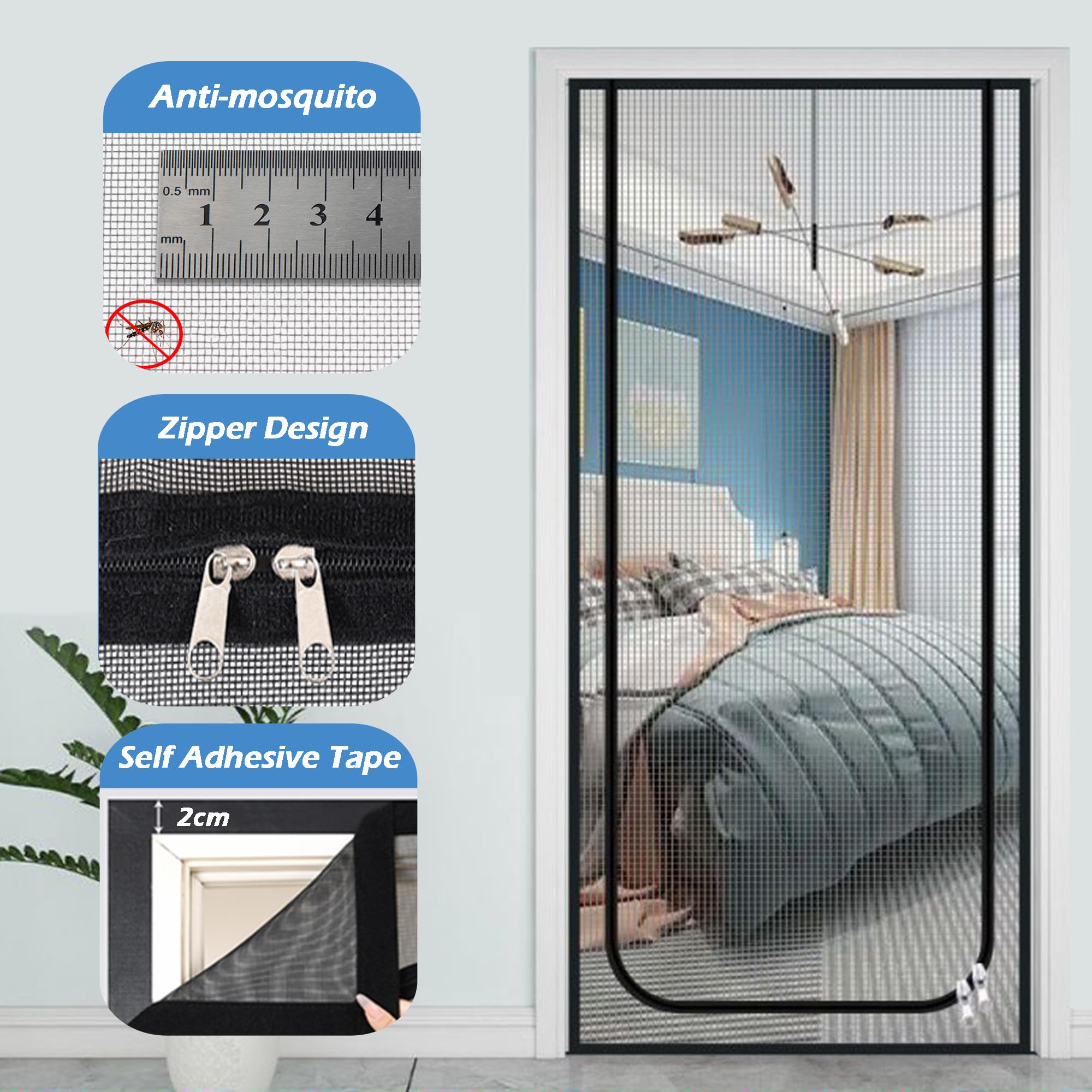 Zanzariera personalizzata per animali domestici, con cerniera, per camera da letto, anti zanzare, per evitare che cani e gatti escano da casa (larghezza x altezza: 140 x 240 cm)