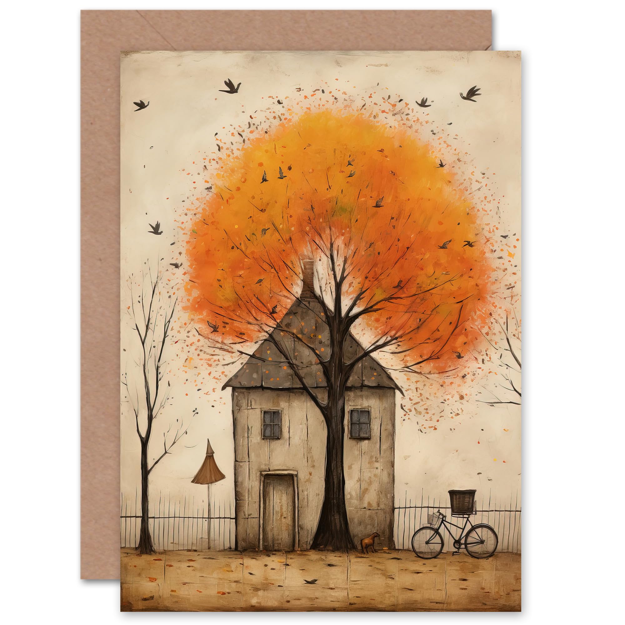 Artery8 Country House Autumn Trees Rural for Him or Her Man Woman Birthday Thinking of You Get Well Soon Blank Art Greeting Card