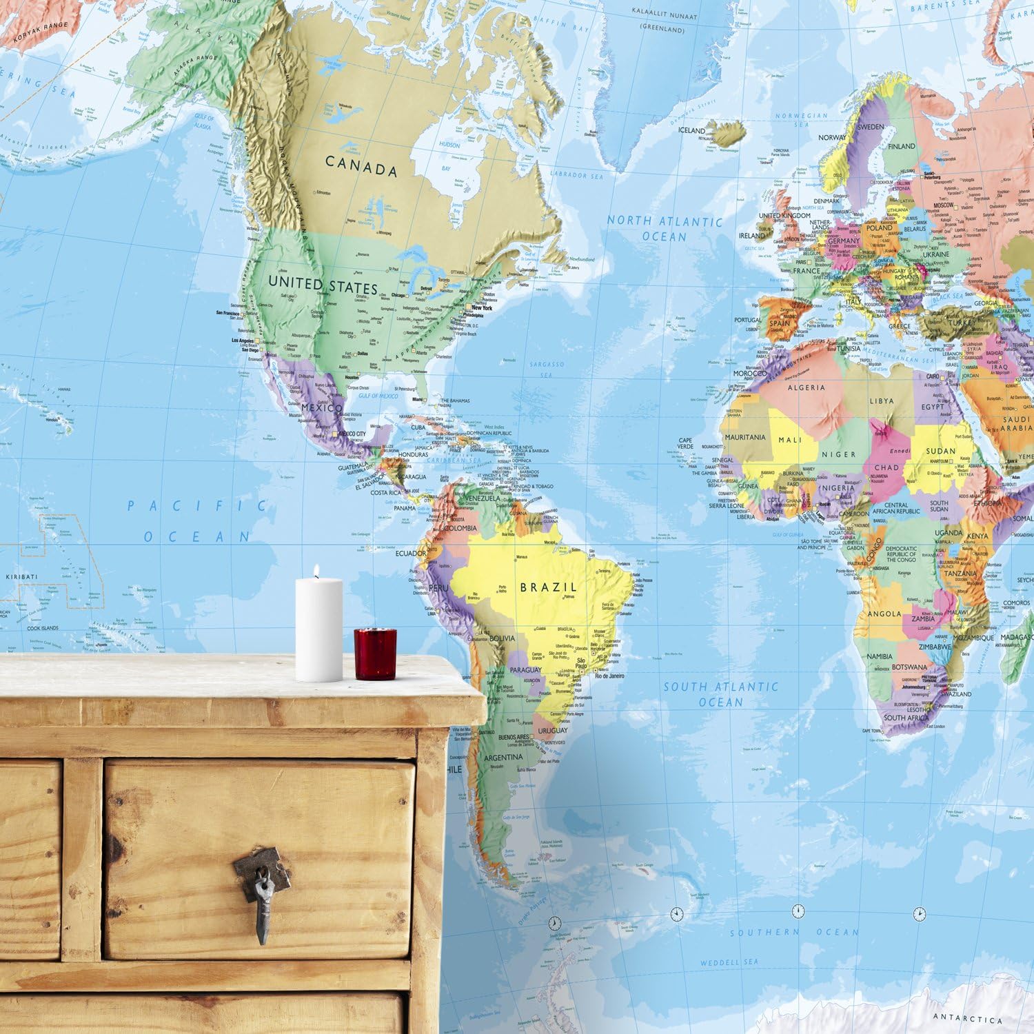 Maps International Giant World Mural - Wall Decoration - 91.3 (w) x 62.2 (h) inches Blue WM1137-883-FBM