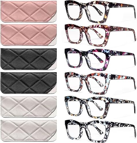 CCVOO Paquete de 6 lentes de lectura estilo Oprah para mujeres, bloqueo de luz azul, lectores cuadrados para computadora con bisagra de resorte para