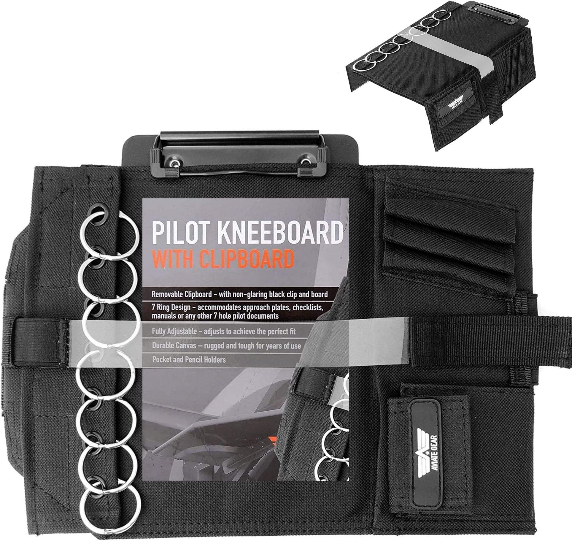 Performore Pilot Kneeboard - Includes Clipboard, Knee Strap & 7 Rings - Organize Approach Plates, Checklists & More - Secure & Convenient Aviation Knee Board for Professionals & Enthusiasts