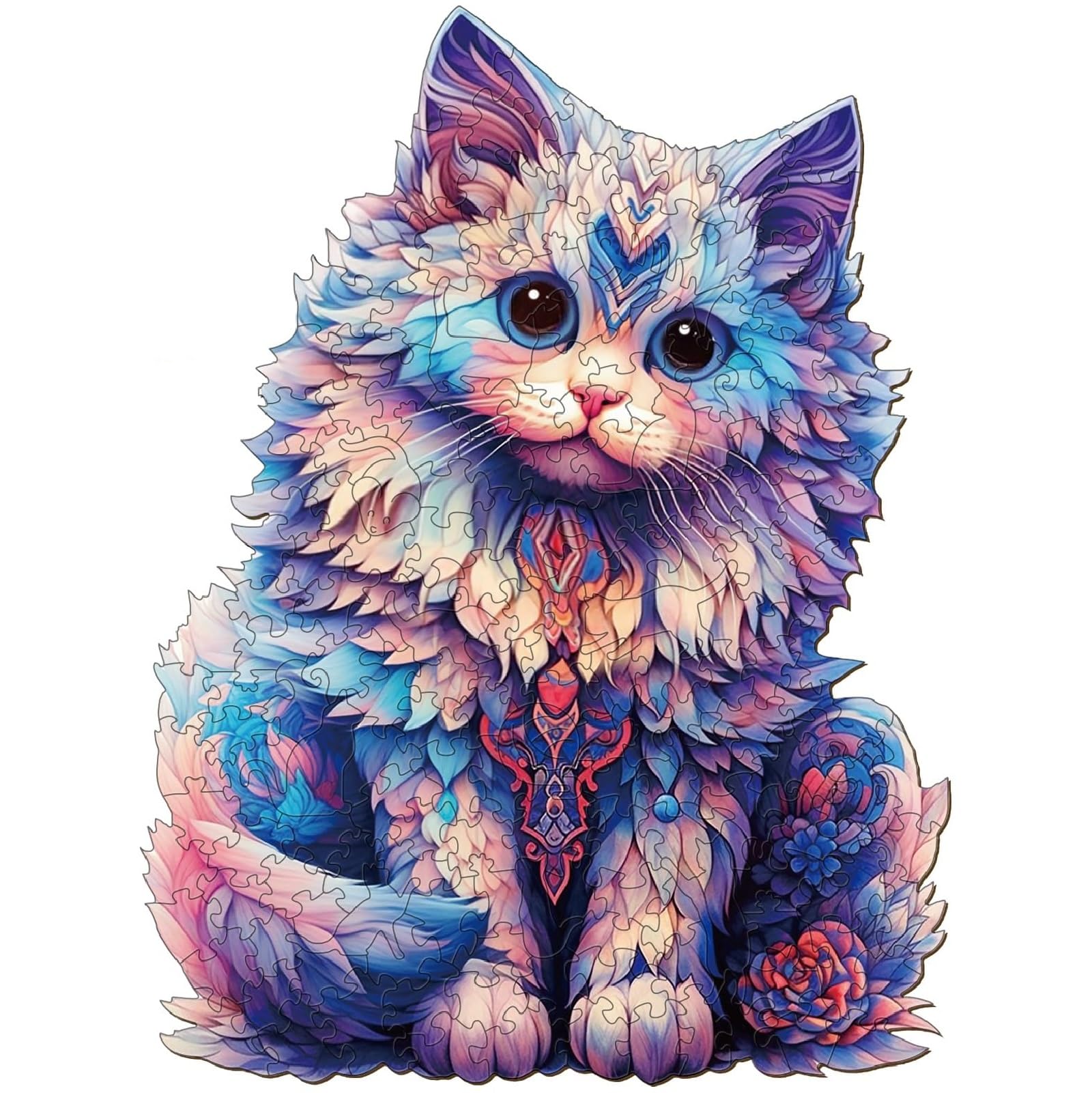 Wooden Cat Puzzle For Adults - Unique Animal Shape Jigsaw With Gift Box