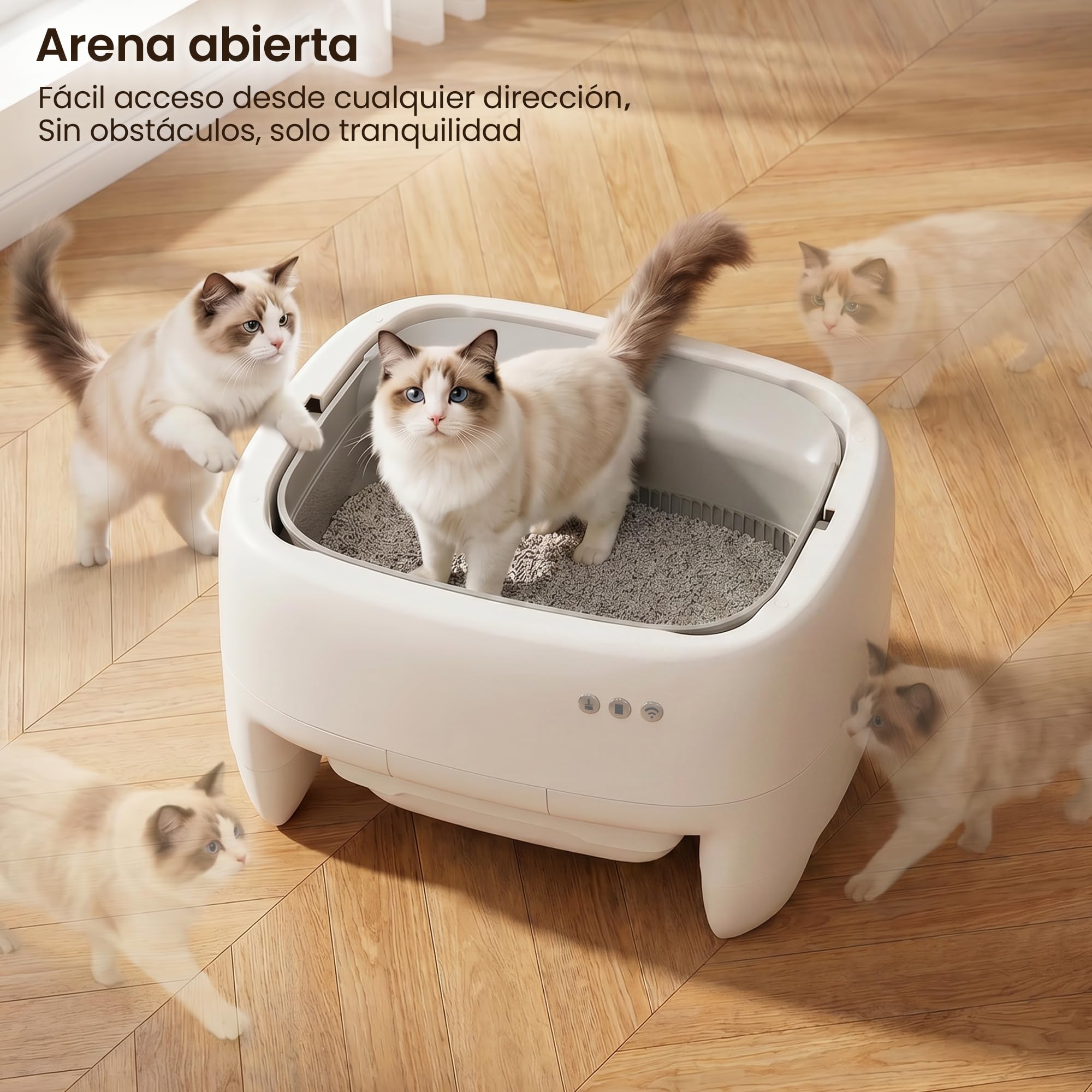 Devoko Arenero Gatos Autolimpiable Grande – Diseño Abierto para Gatos Grandes, Limpieza Sin Esfuerzo, Control App, Sistema Seguridad 6 en 1, Arenero Automatico Gatos para Hogares con Múltiples Gatos