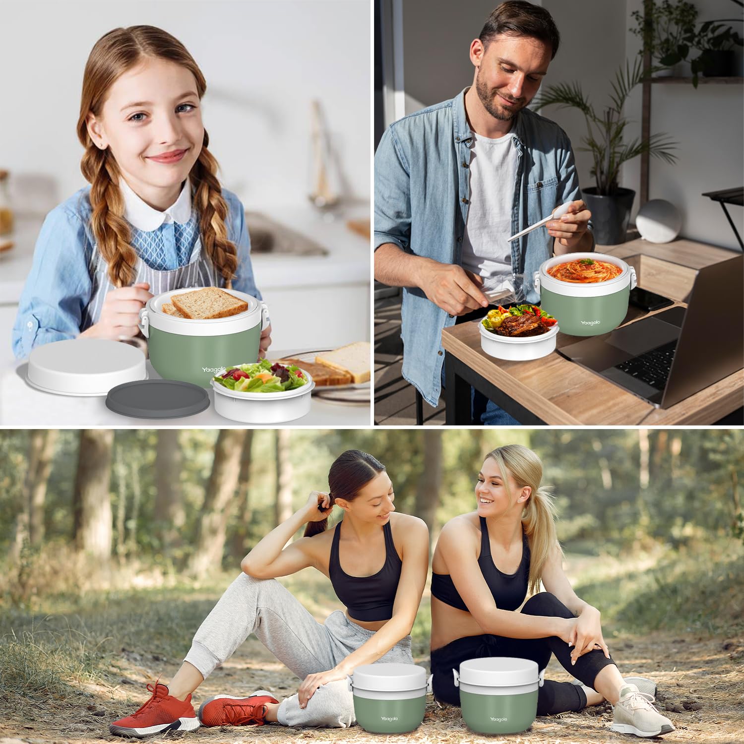 Termo para comida caliente de 28 onzas, recipiente de alimentos aislado al vacío para adultos, boca ancha, a prueba de fugas, termo de acero inoxidable aislado para alimentos (verde)