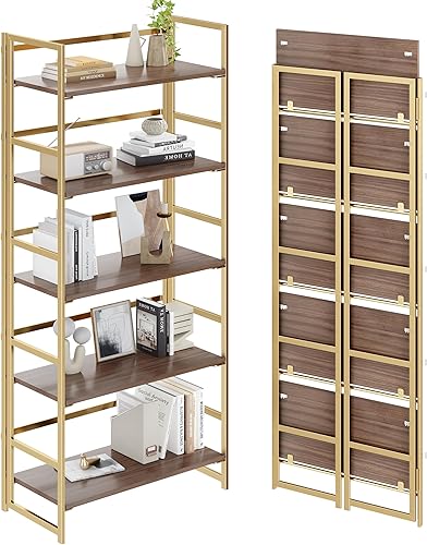 Miniatura 1 de Estantería plegable dorada sin montaje, 5 niveles, vintage, multifuncional, para plantas, flores, estante de almacenamiento, estantería para oficina