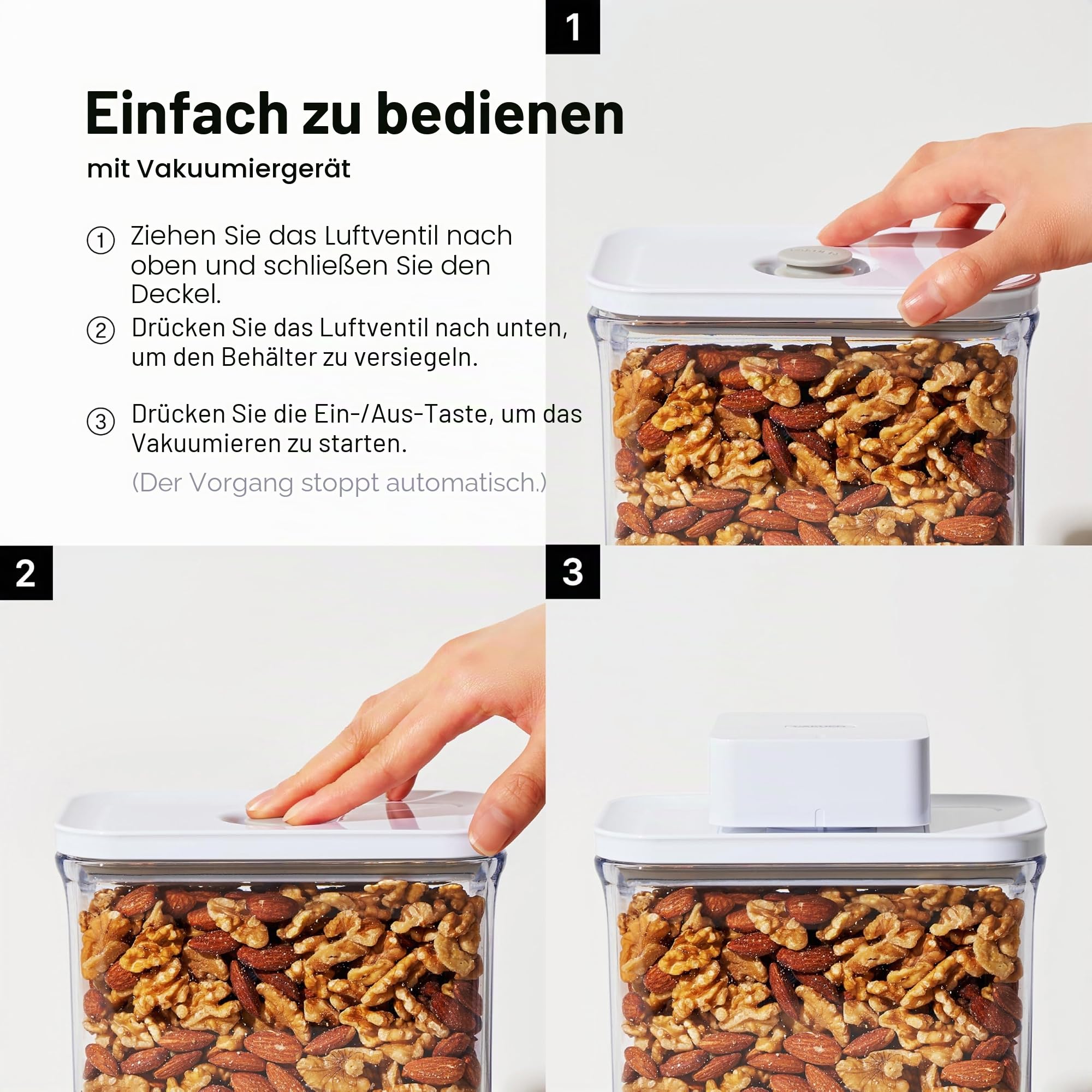 VAKUEN Premium luftdichte Frischhaltedosen, Mini-9-teiliges Set, inklusive Vakuumierer, intelligentem Ein-Klick-Deckel, keine Scharniere, 100 % auslaufsicher, BPA-frei, spülmaschinen-, gefrier- und