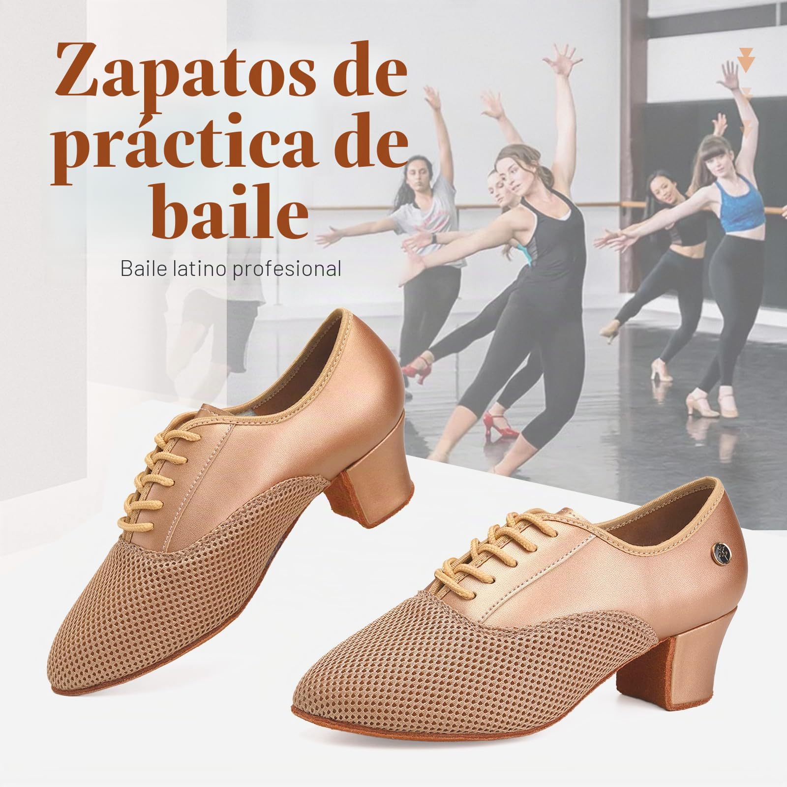 Zapatos de Baile Latino Mujer Punta Cerrada Practica Salsa Tango Performance Zapatos Baile de Salon con Tacón de 5cm Suela de Ante