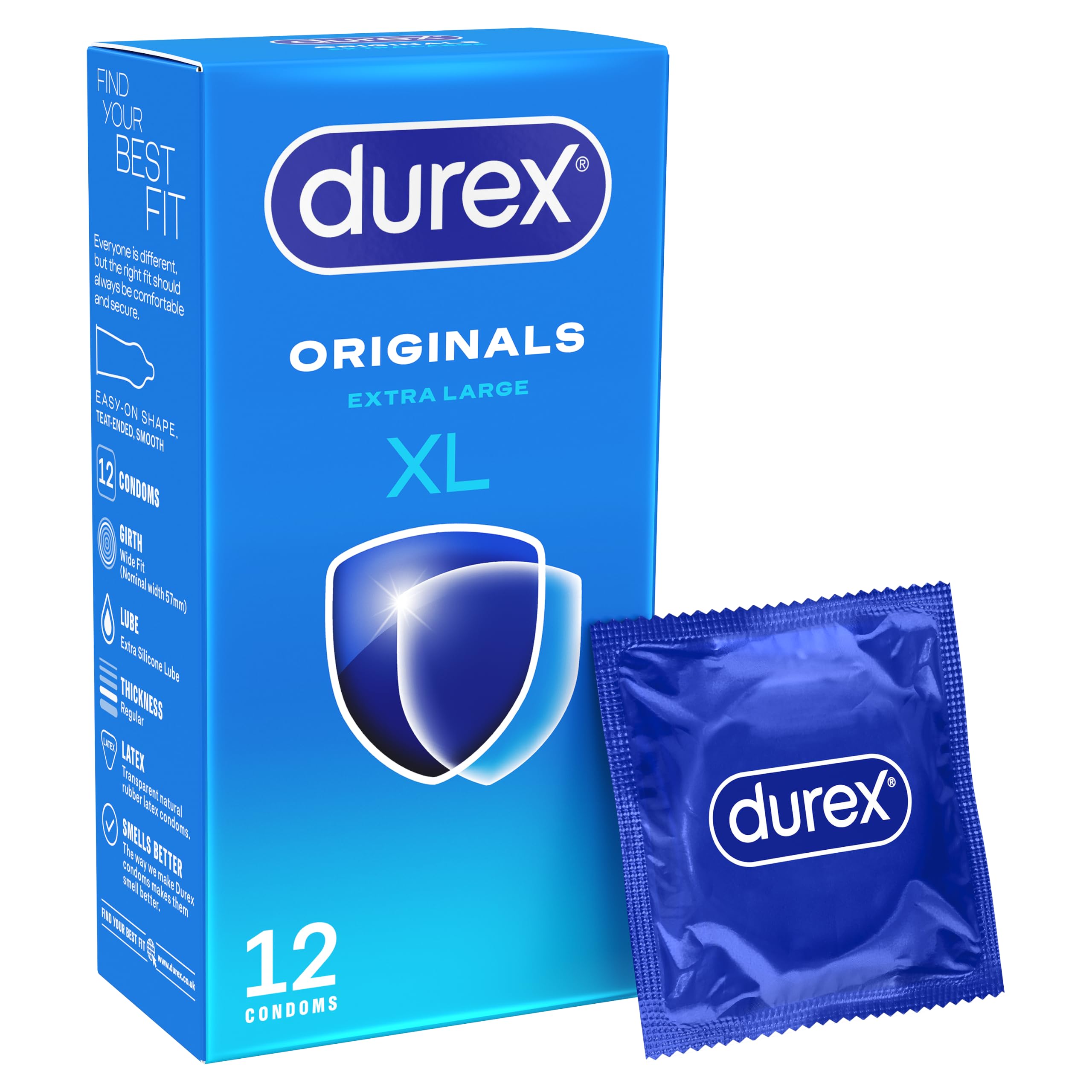 Durex Originals XL, 12 Condoms, Regular Fit, Silicone Lubricated