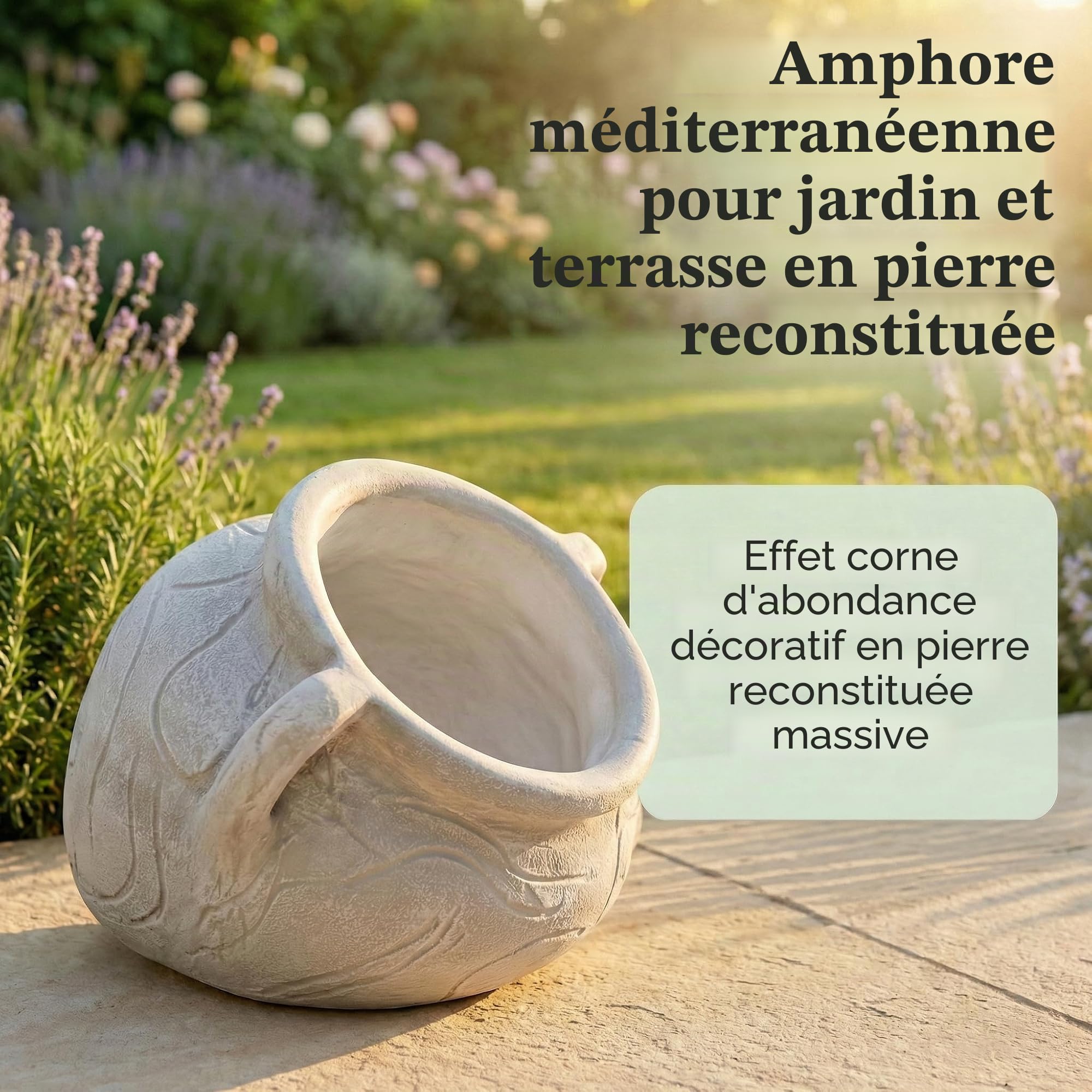 gartendekoparadies.de Pot de Fleurs Massif amphore Pot de Fleurs Rond, Hauteur 20 cm, Largeur 33 cm, Ø Ouverture 17 cm, 3 litres, Couleur Gris, Poids 11 kg, en Pierre moulée, résistant au Gel