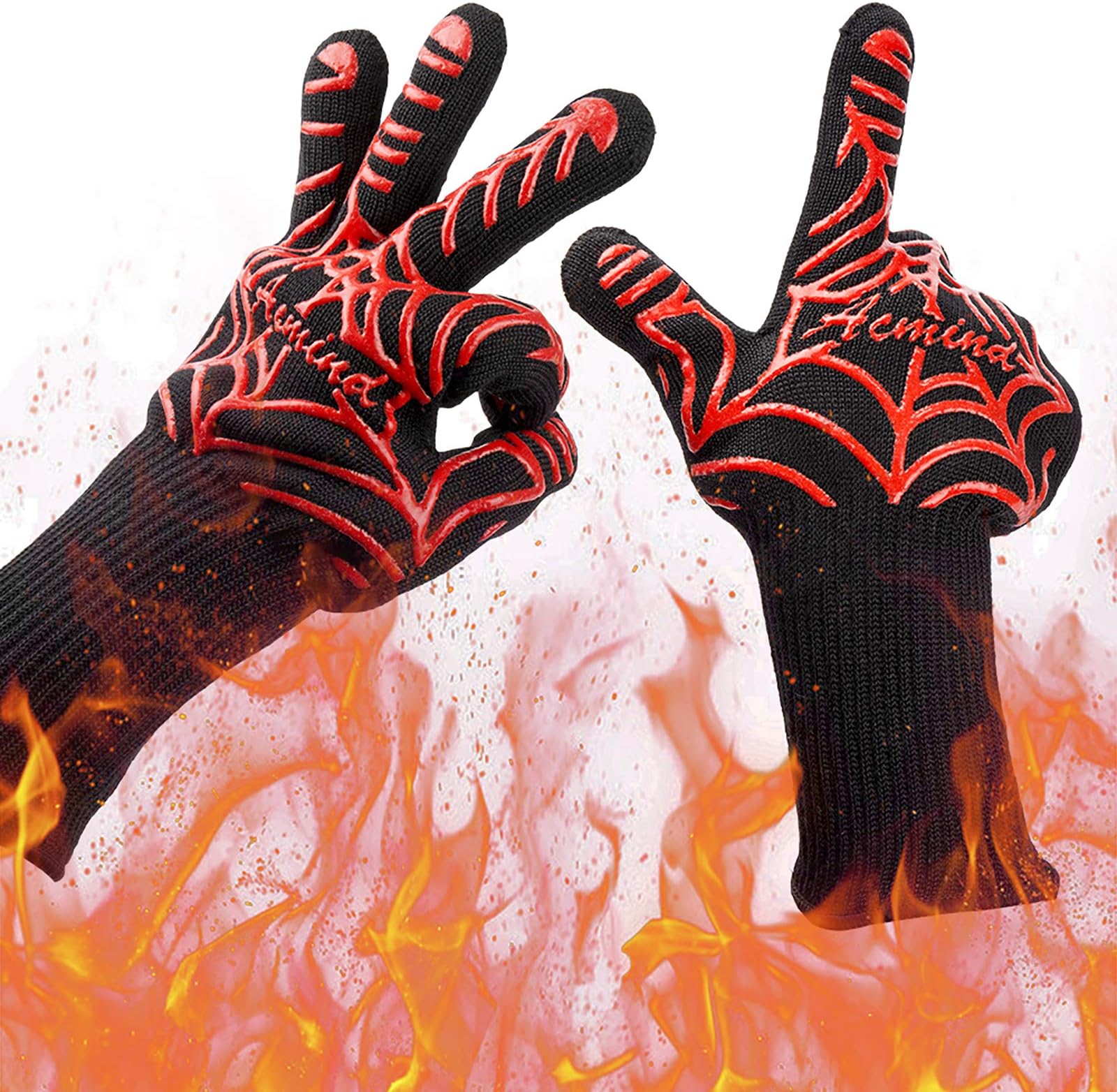 BBQ Grilling Gloves, 1472ยฐF Heat Resistant Grill Gloves, Barbeque/Barbecue Gloves for Smoker, 13" Extreme Kitchen Cooking Oven Mitts, Silicone Non-Slip Cooking Hot Glove for Welding, Baking, 1 Pair
