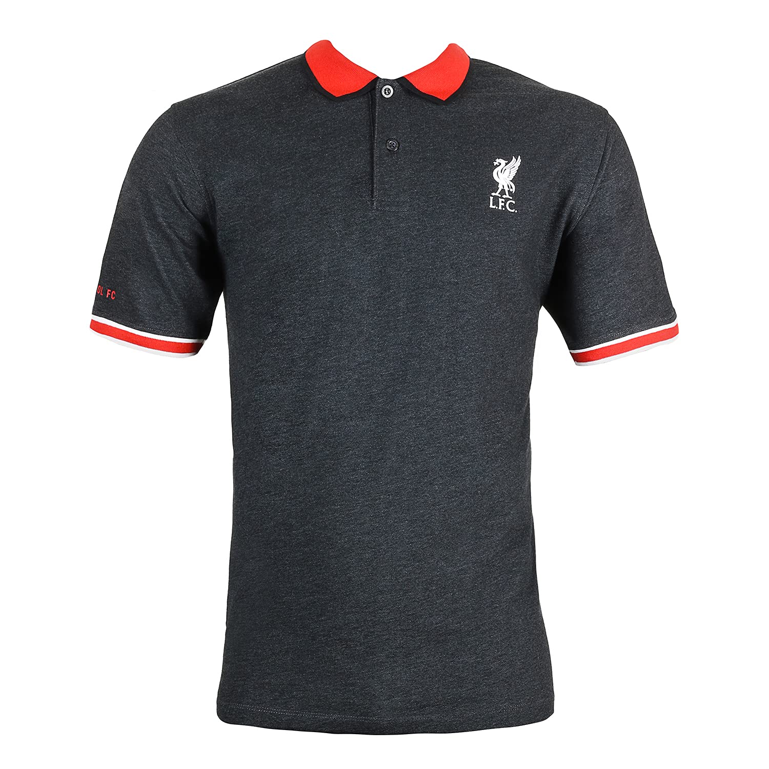 Liverpool FC Polo oficial de manga corta, color negro con detalles de color blanco/rojo. Tallas de adulto y niño.