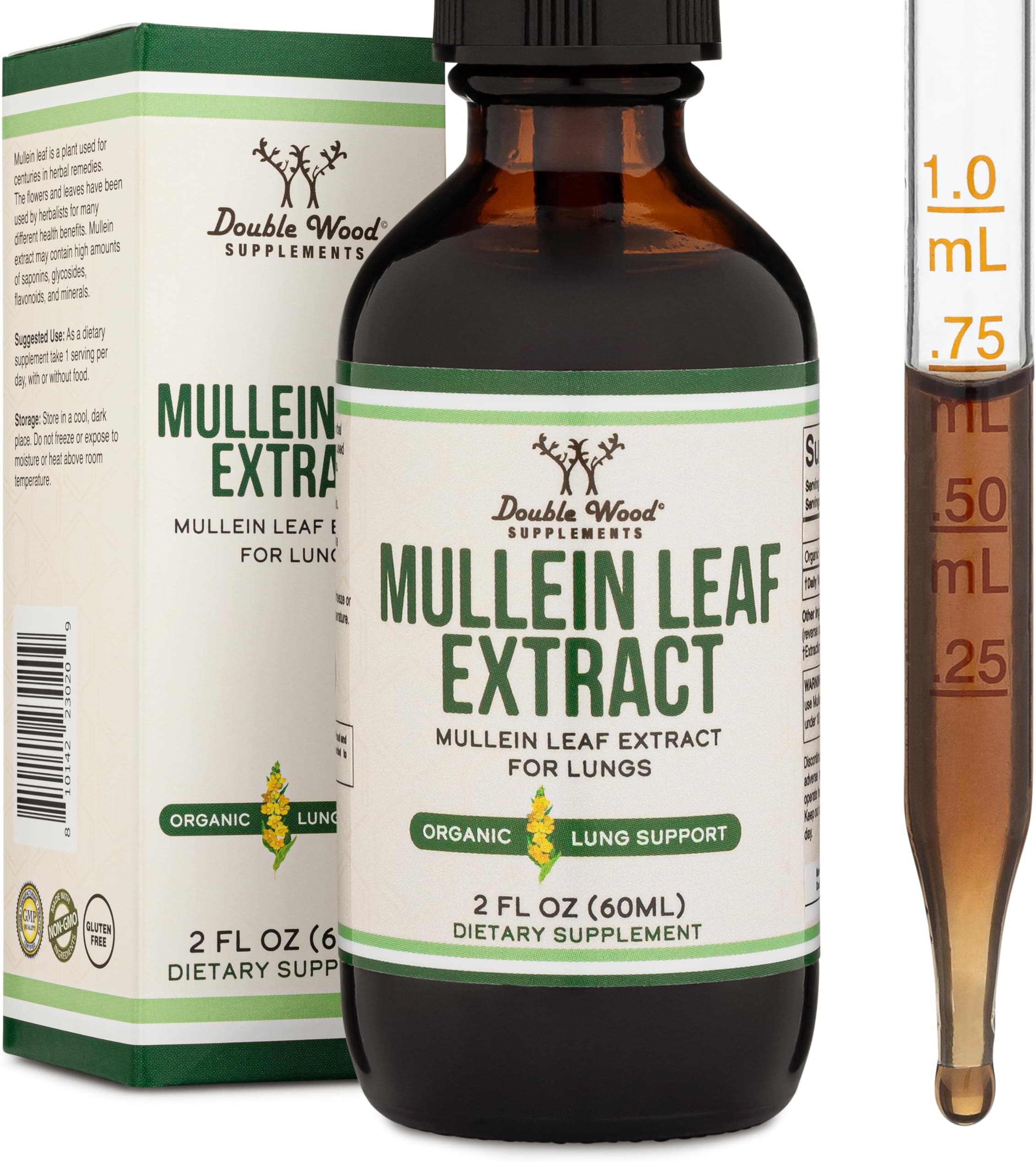 Double Wood Supplements Mullein Leaf Drops for Lungs, 2 FL OZ (60 Servings), Supports Lung & Respiratory Health (Better Absorbed Than Capsules)