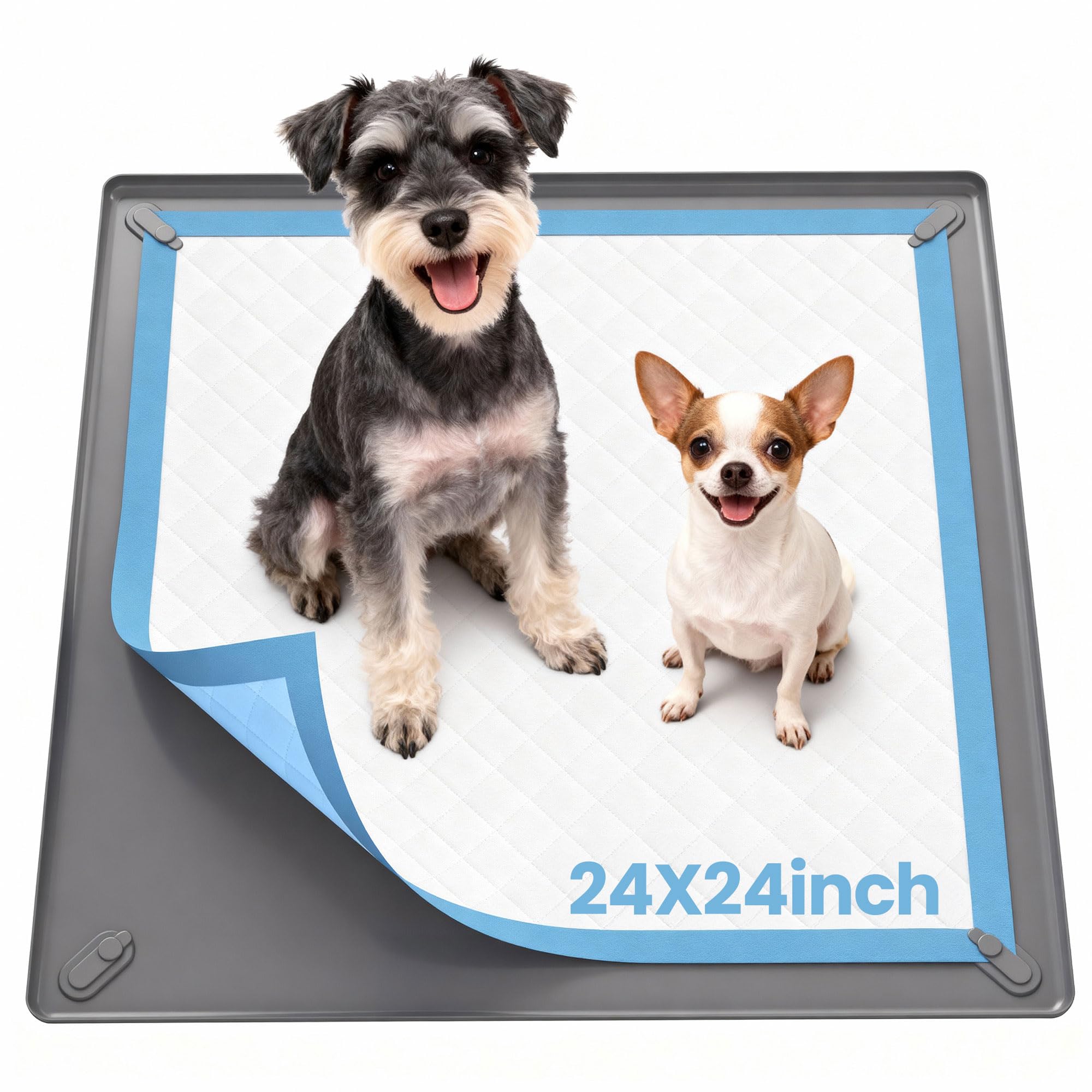 Kittyspout PIPI Matten für Hunde – rutschfeste Silikon-Unterlage mit 4 magnetischen Clips und Wasserdichten Rändern – Hundetoiletten-Tray für Stubenreinheit und Bodenschutz – 60 x 60 cm