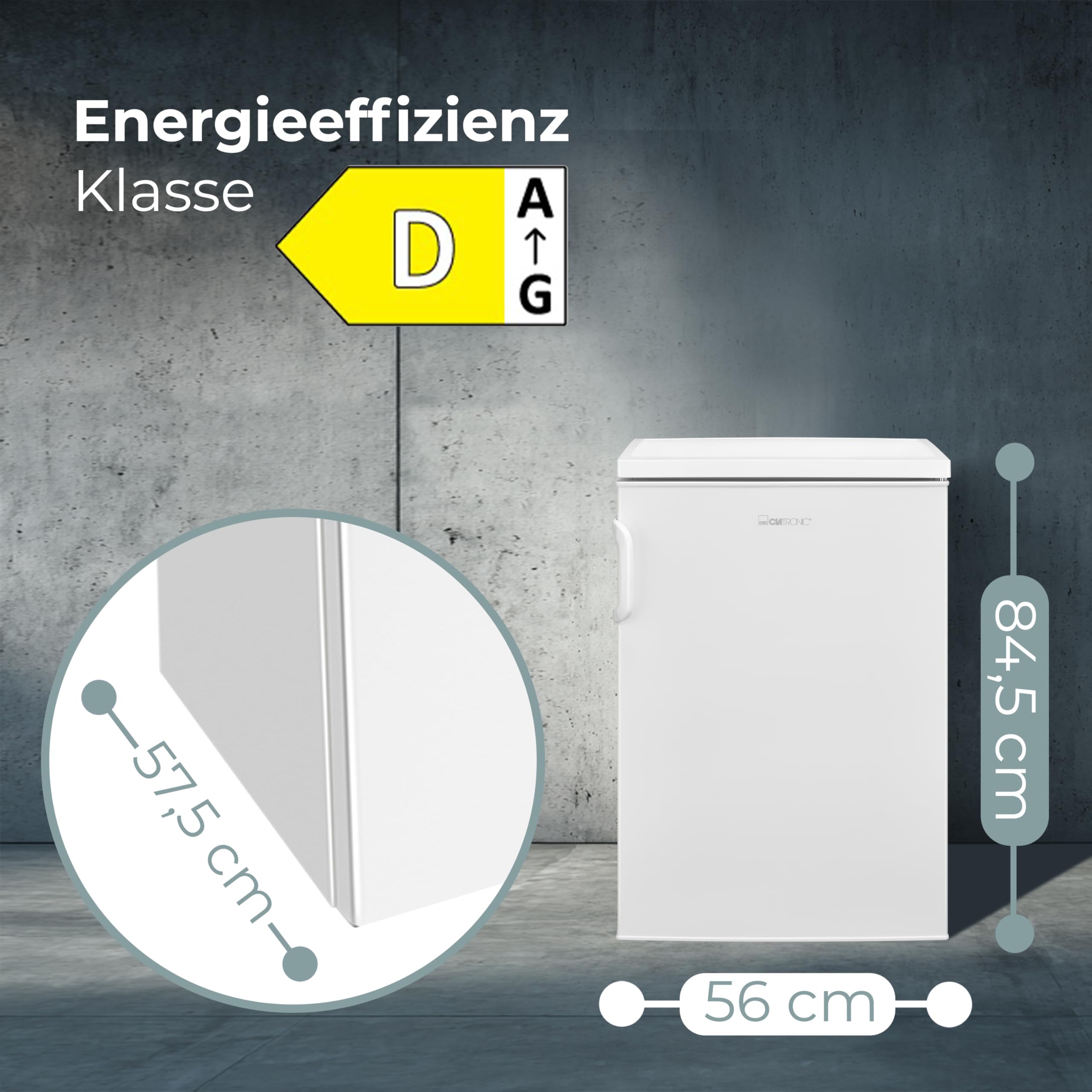 Clatronic Kühlschrank ohne Gefrierfach 84,5cm 133L Energieklasse D leise 39dB Türanschlag wechselbar VS 100 weiß