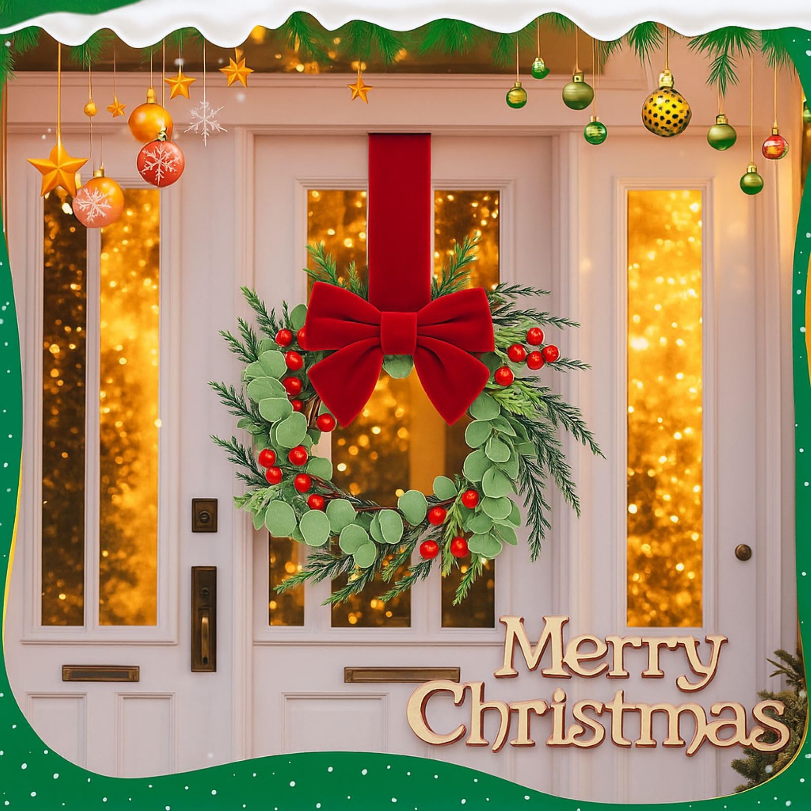 Lot de 8 anneaux de bougie de Noël artificiels baies rouges avec aiguilles de pin enneigées pour piliers rustiques pour décoration de table de mariage pour porte d'entrée