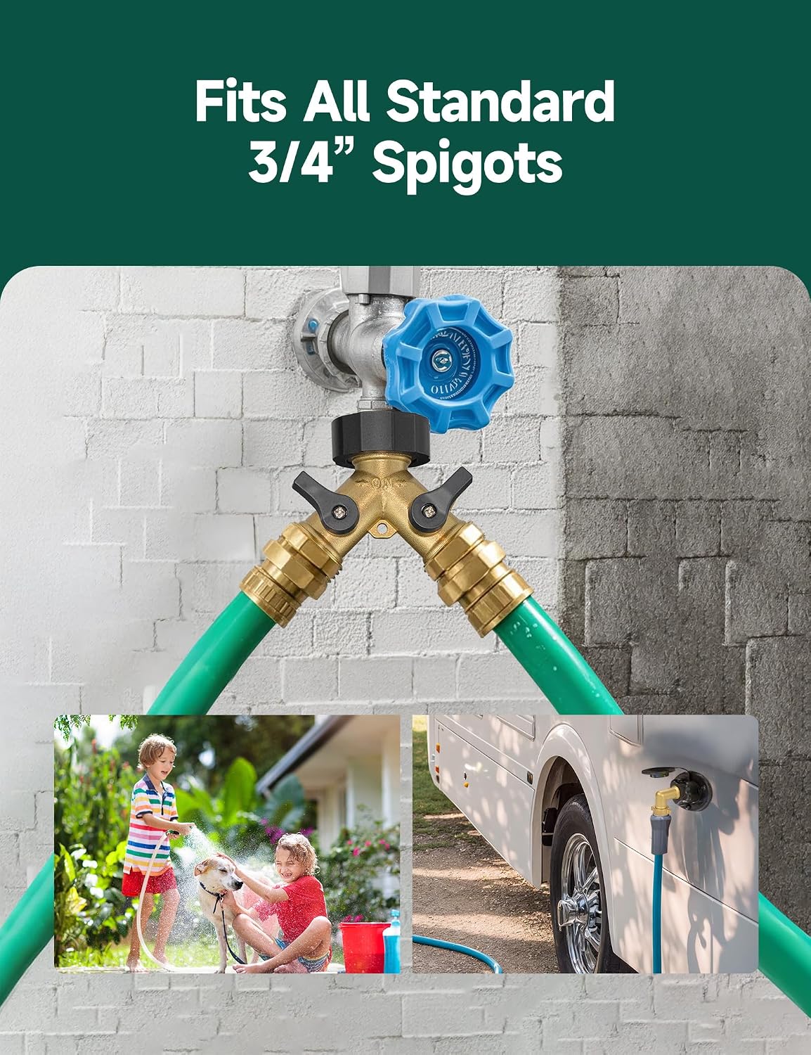 STMOUTUO Heavy Duty Solid Brass RV Water Hose & Garden Hose Splitter - 3/4 Inch 2-Way Y Connector with Double Shut Off Valves | Rust-Resistant, Zero Leak Design.