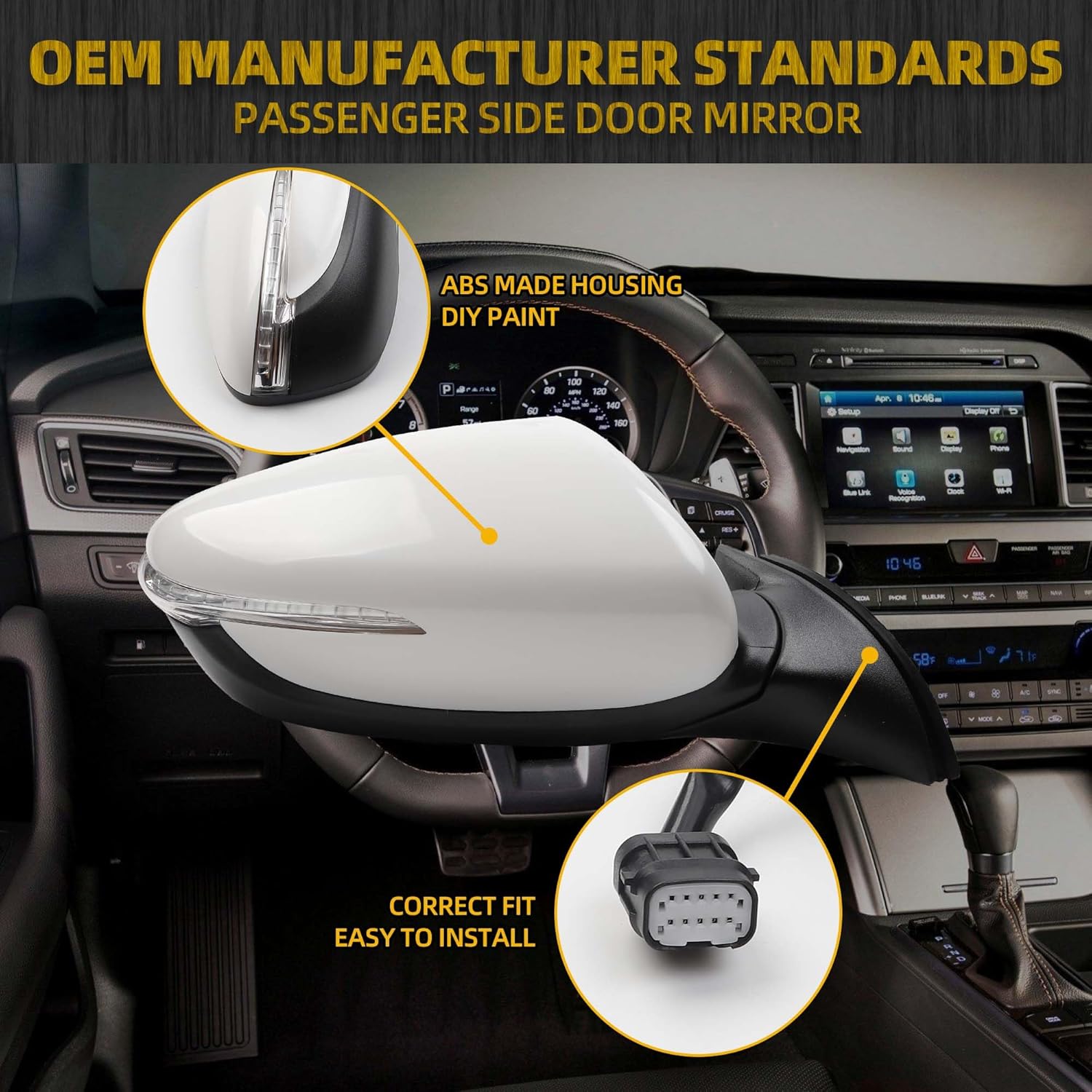 Dasbecan Right Passenger Side Mirror Compatible With 2013 2014 2015 Kia Forte Rear view Mirror DIY Paintable With Signal Light Heated,Power Glass Replace#KI1321182(6 Pins)