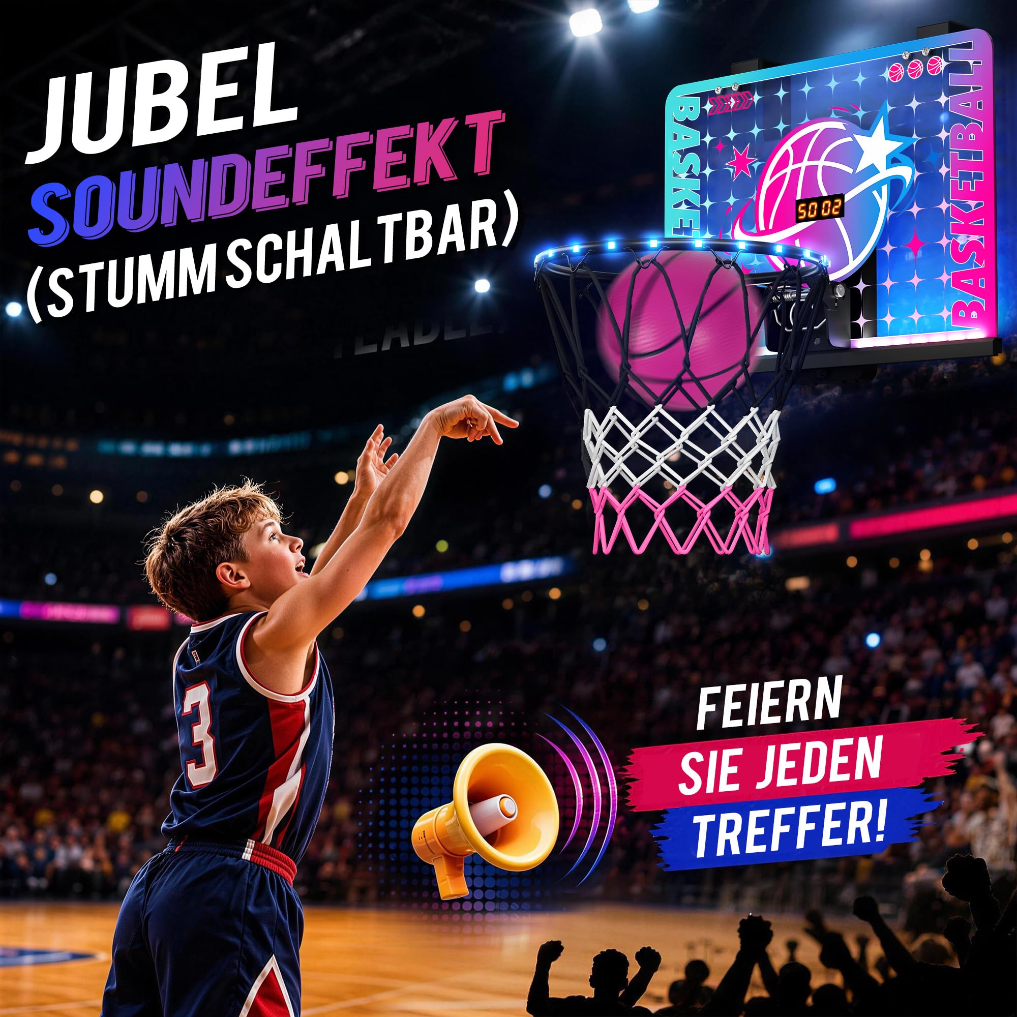 ROPODA Basketballkorb Indoor für Kinder, Mini Basketballkorb mit LED-Licht, Fernbedienung & Anzeigetafel, Basketball Korb Basketballspielzeug für Jungen Mädchen Jugendliche ab 3 Jahren